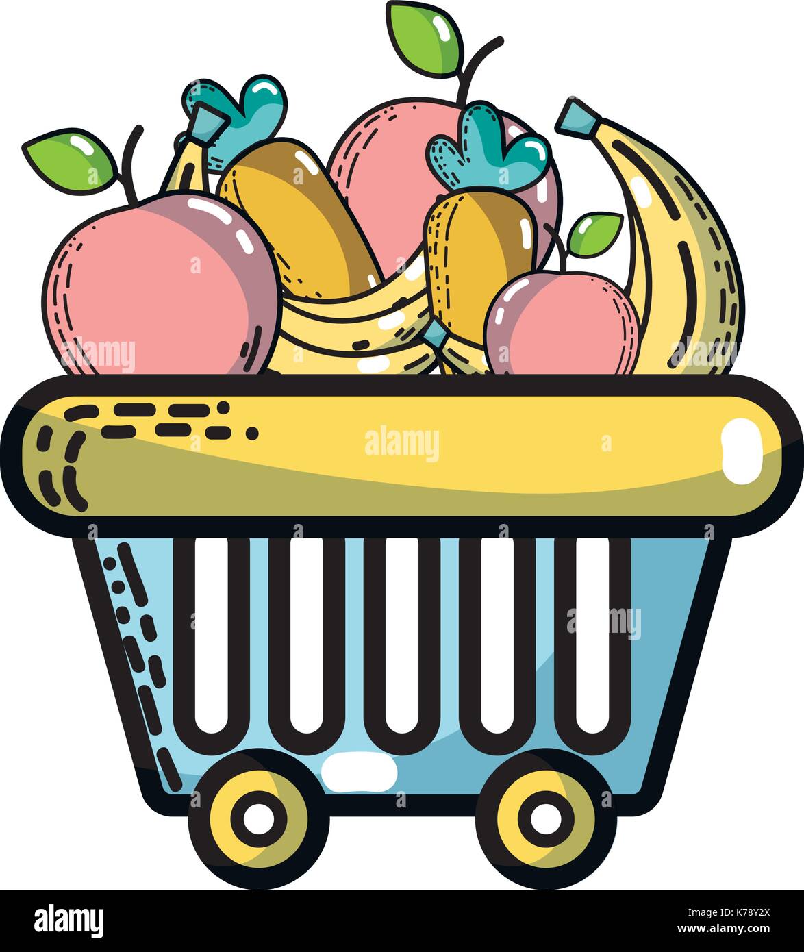 shopping basket with delicious fruits and vegetables Stock Vector Image &  Art - Alamy
