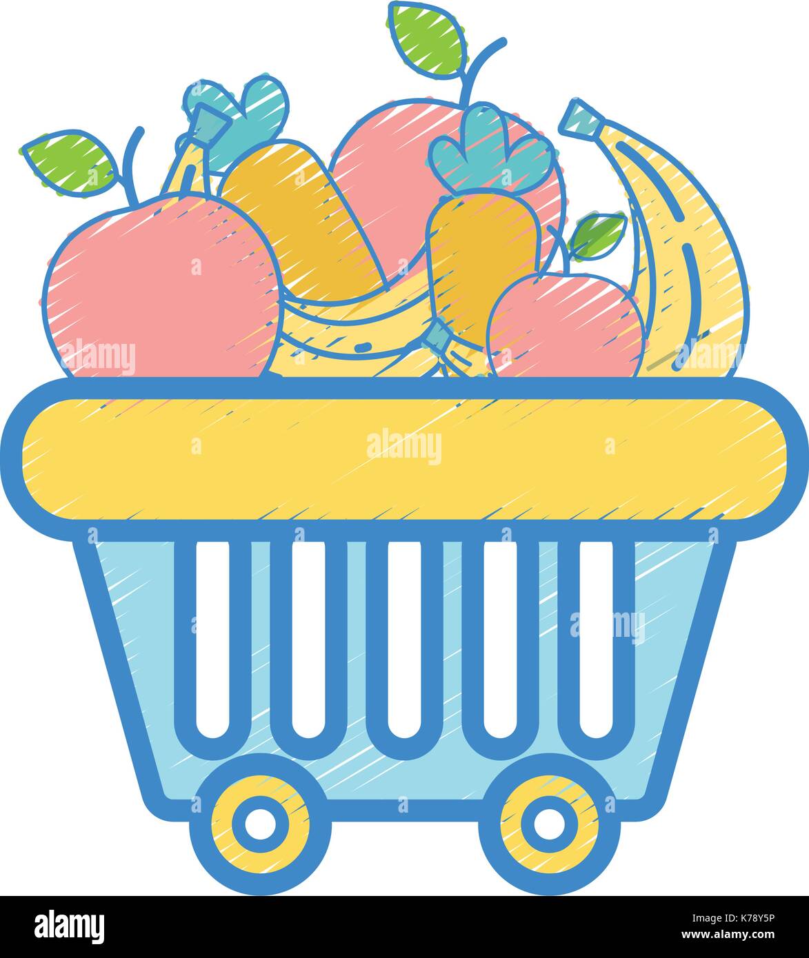 shopping basket with delicious fruits and vegetables Stock Vector Image