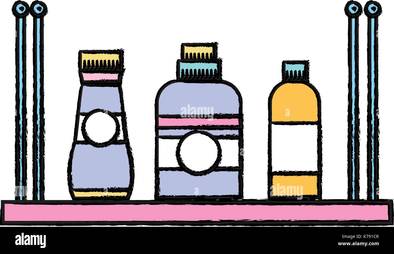 shelf with softener and detergent liquid bottle Stock Vector Image