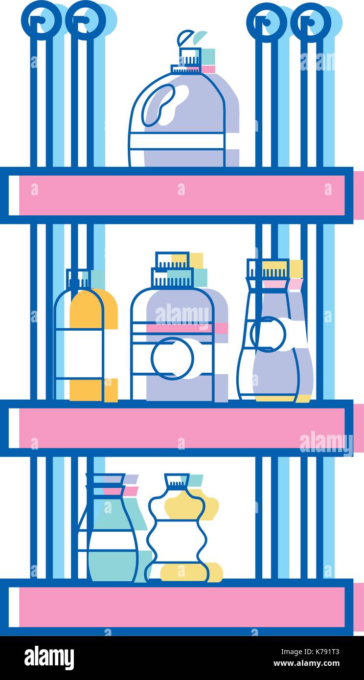 shelf with softener and detergent liquid bottle Stock Vector Image