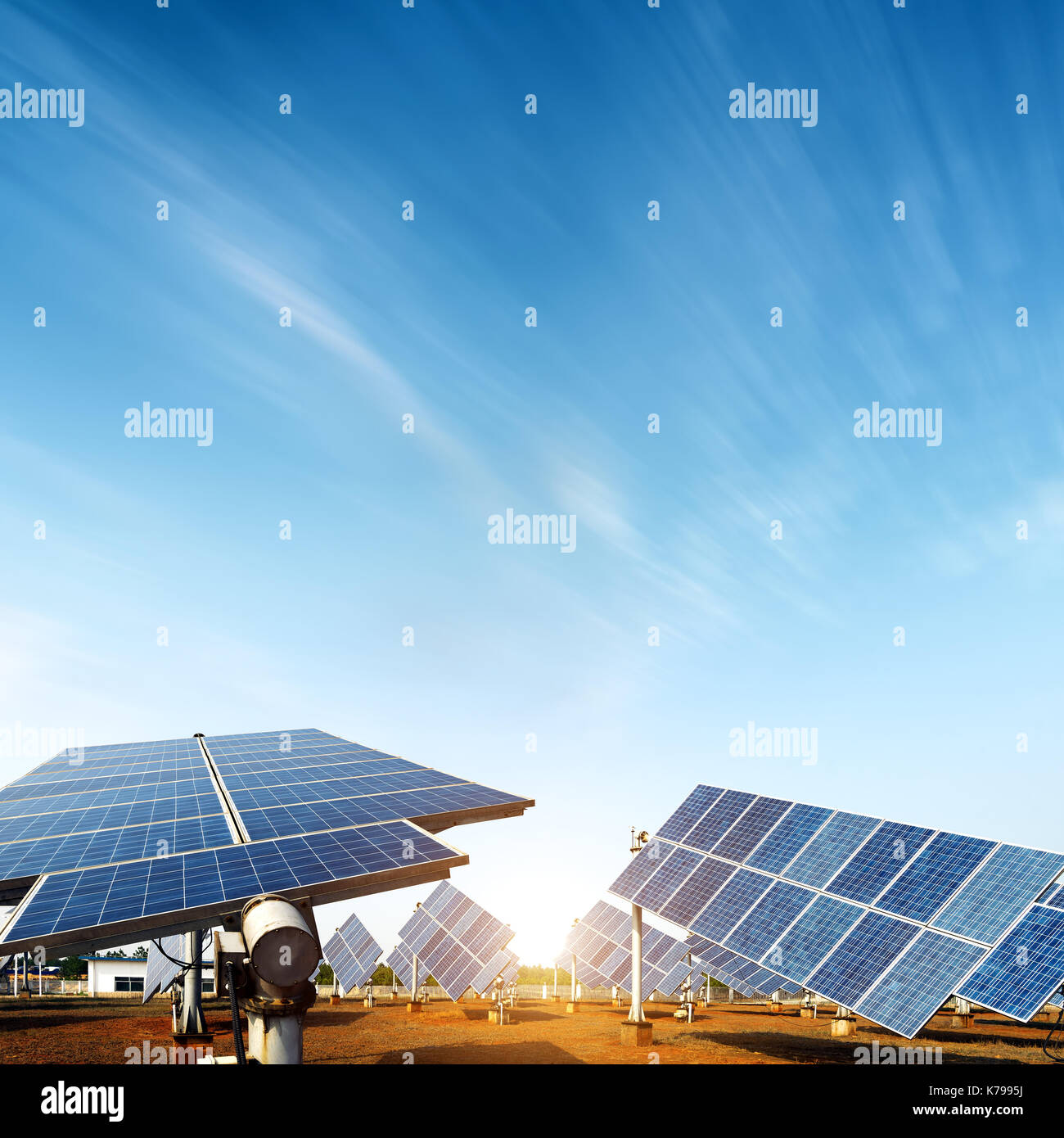 Multiple solar panels, pollutionfree green energy base Stock Photo Alamy
