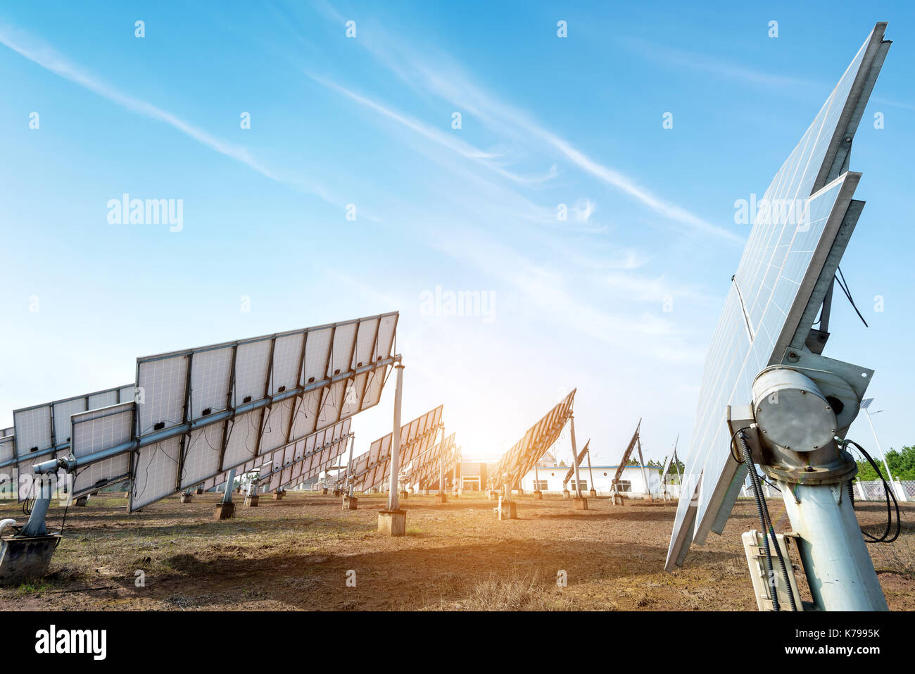 Multiple solar panels, pollutionfree green energy base Stock Photo Alamy