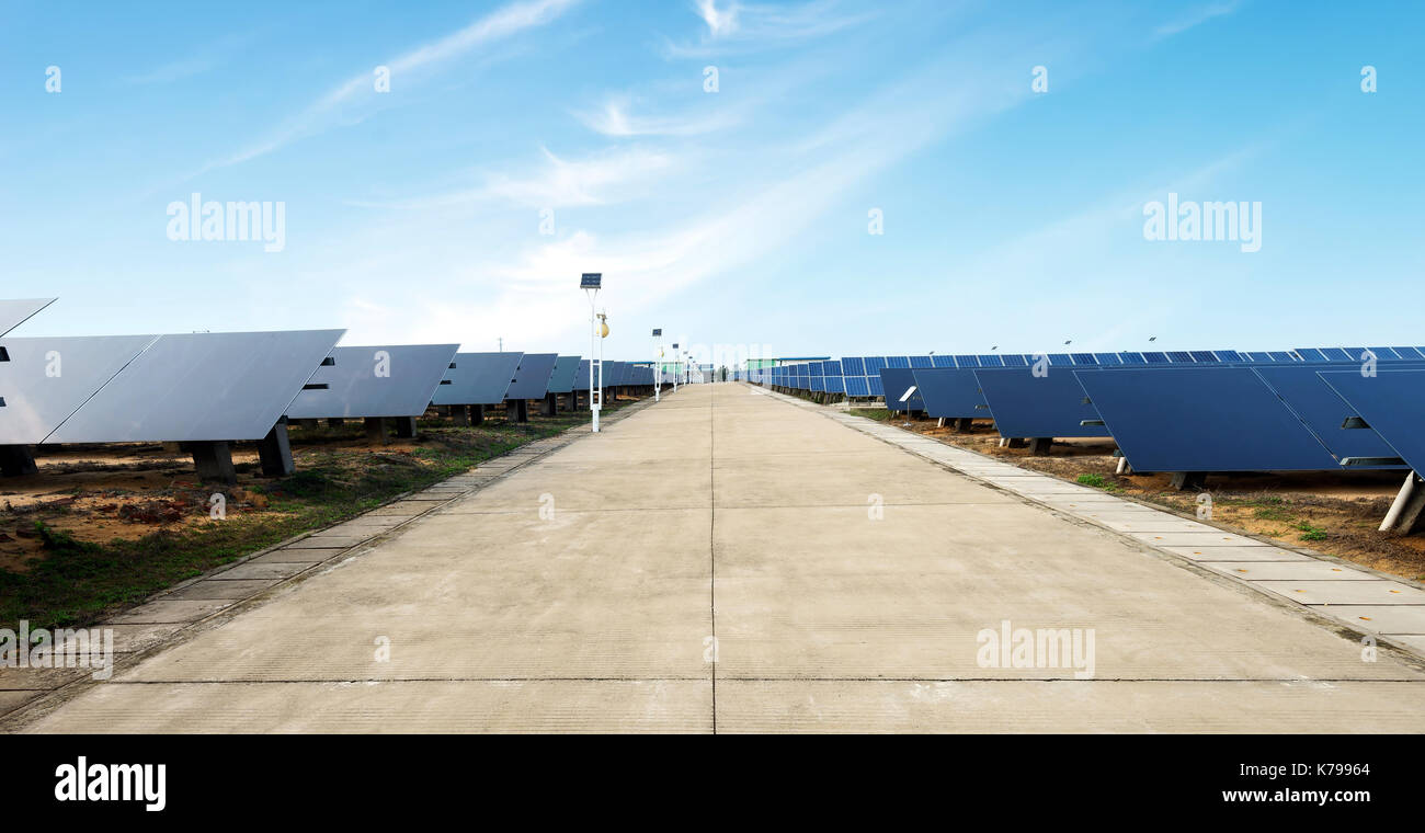 Multiple solar panels, pollutionfree green energy base Stock Photo Alamy