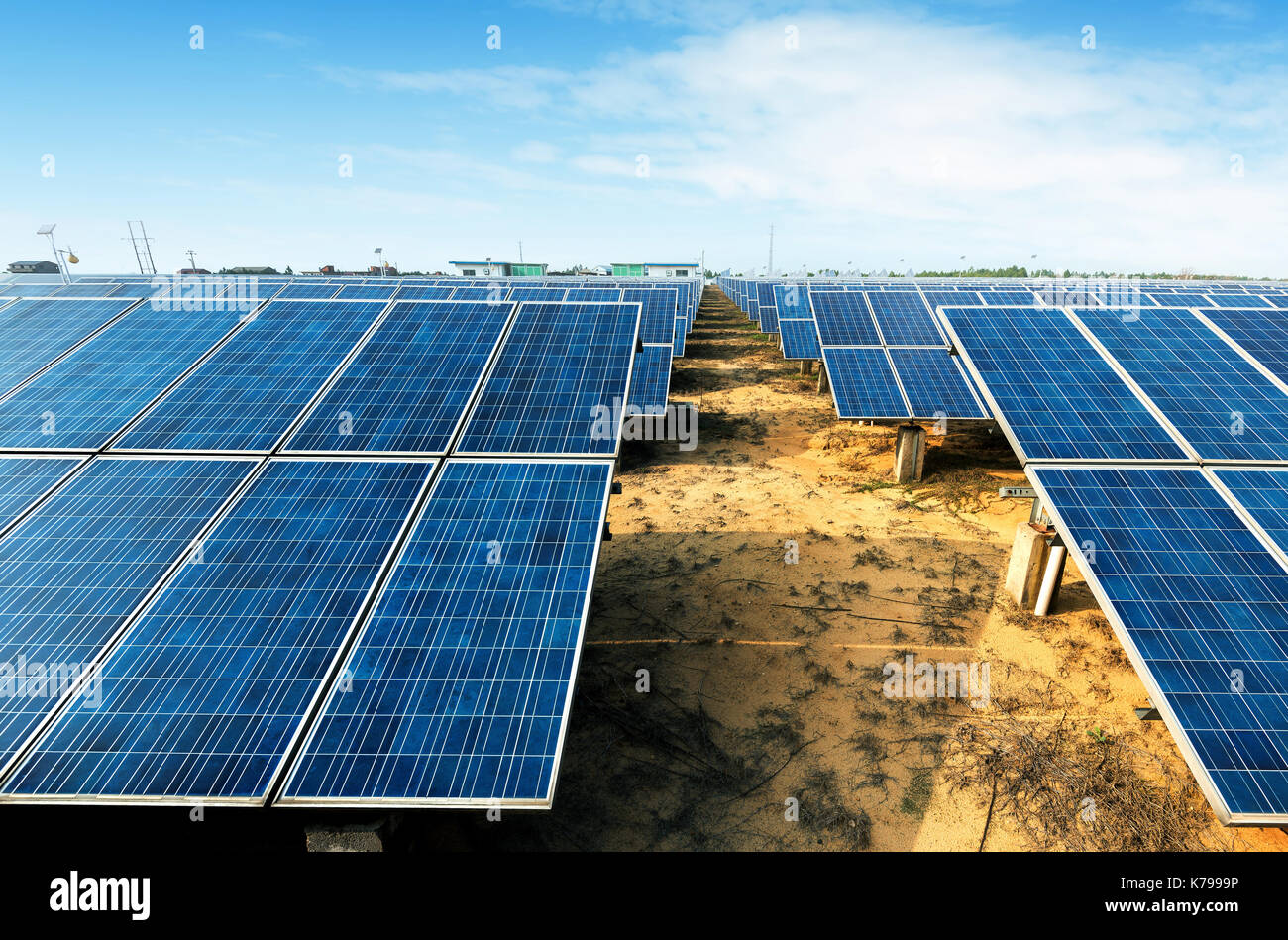 Multiple solar panels, pollutionfree green energy base Stock Photo Alamy