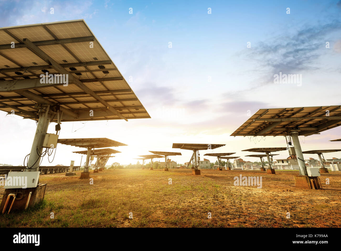 Multiple solar panels, pollutionfree green energy base Stock Photo Alamy