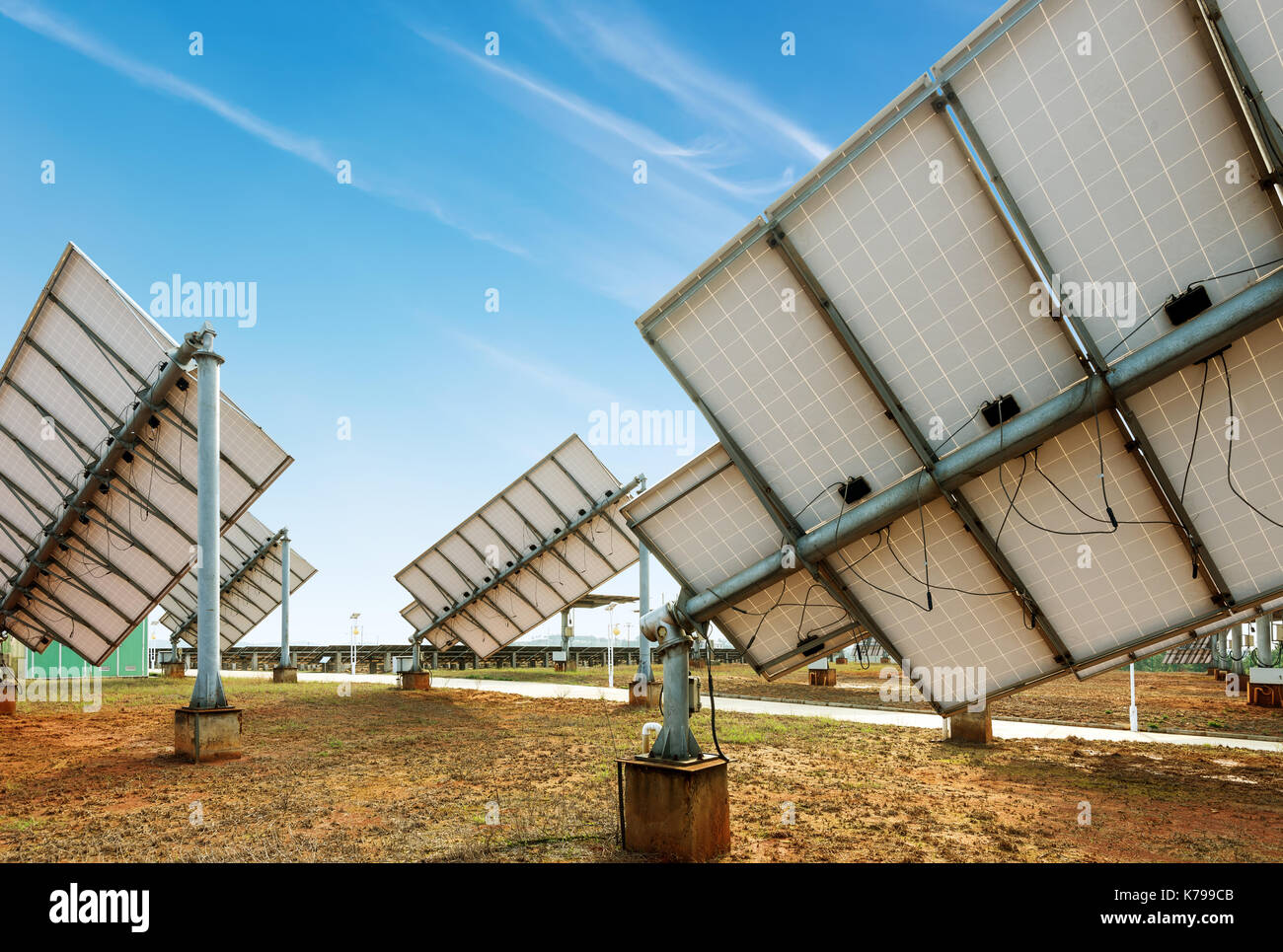 Multiple solar panels, pollutionfree green energy base Stock Photo Alamy