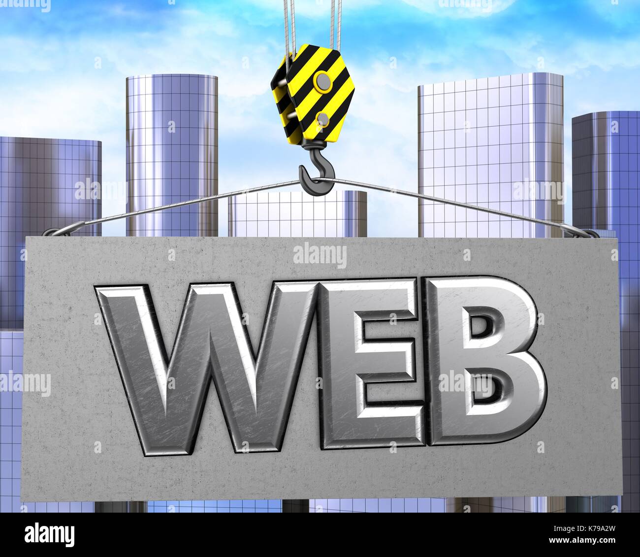 Web. Sign 3d illustration of web sign with crane hook over city background Stock ...