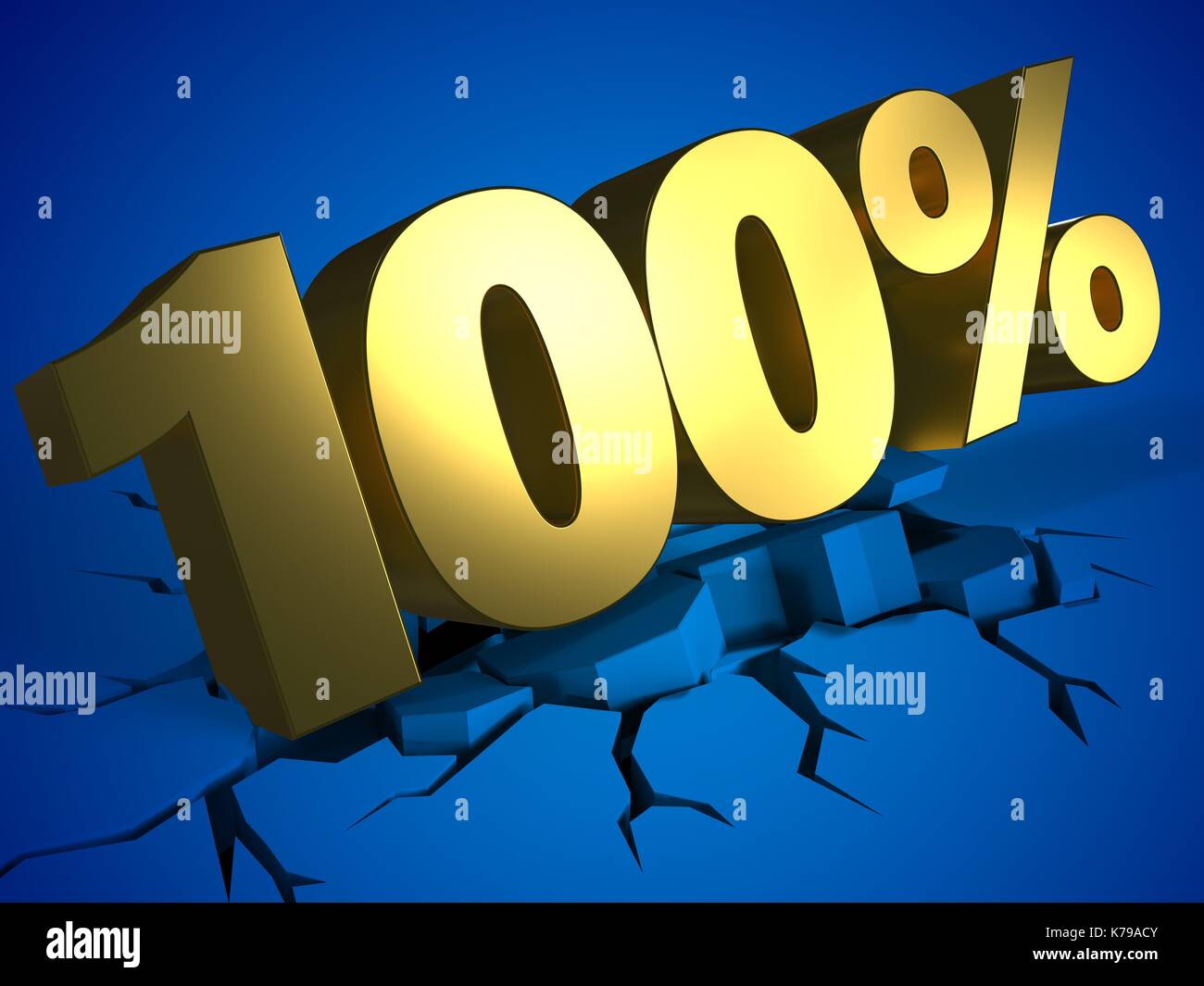 3d Illustration Of 100 Percent With Crack Over Blue Background Stock 3d-illustration-of-100-percent-with-crack-over-blue-background-stock