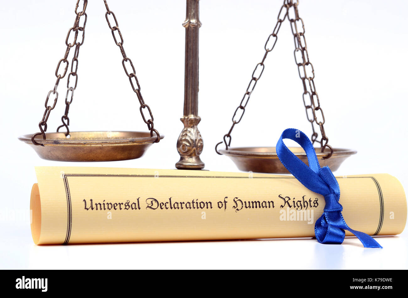 Scales of justice and The Universal Declaration of Human Rights, Human rights concept, isolated. Stock Photo