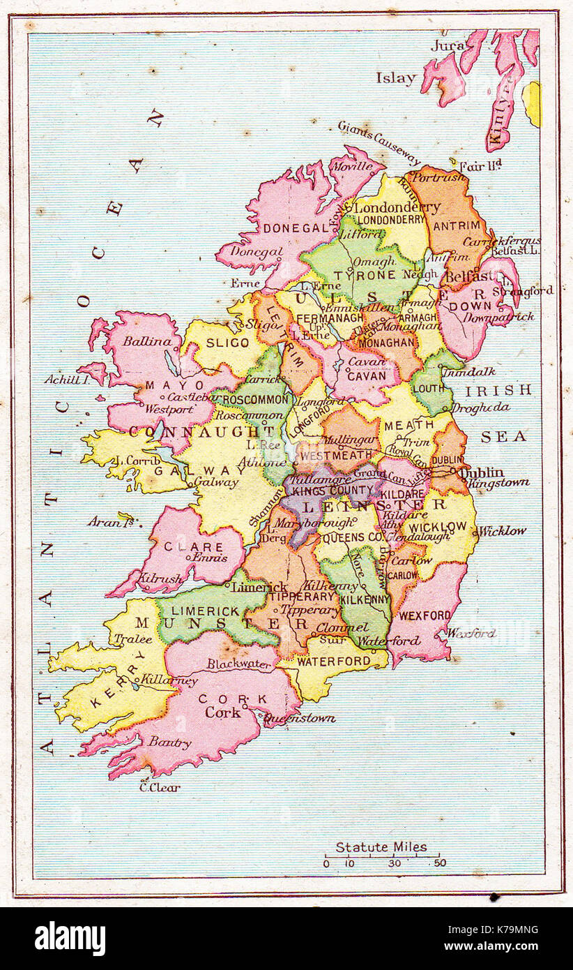 A vintage (1914) map of  Ireland Stock Photo