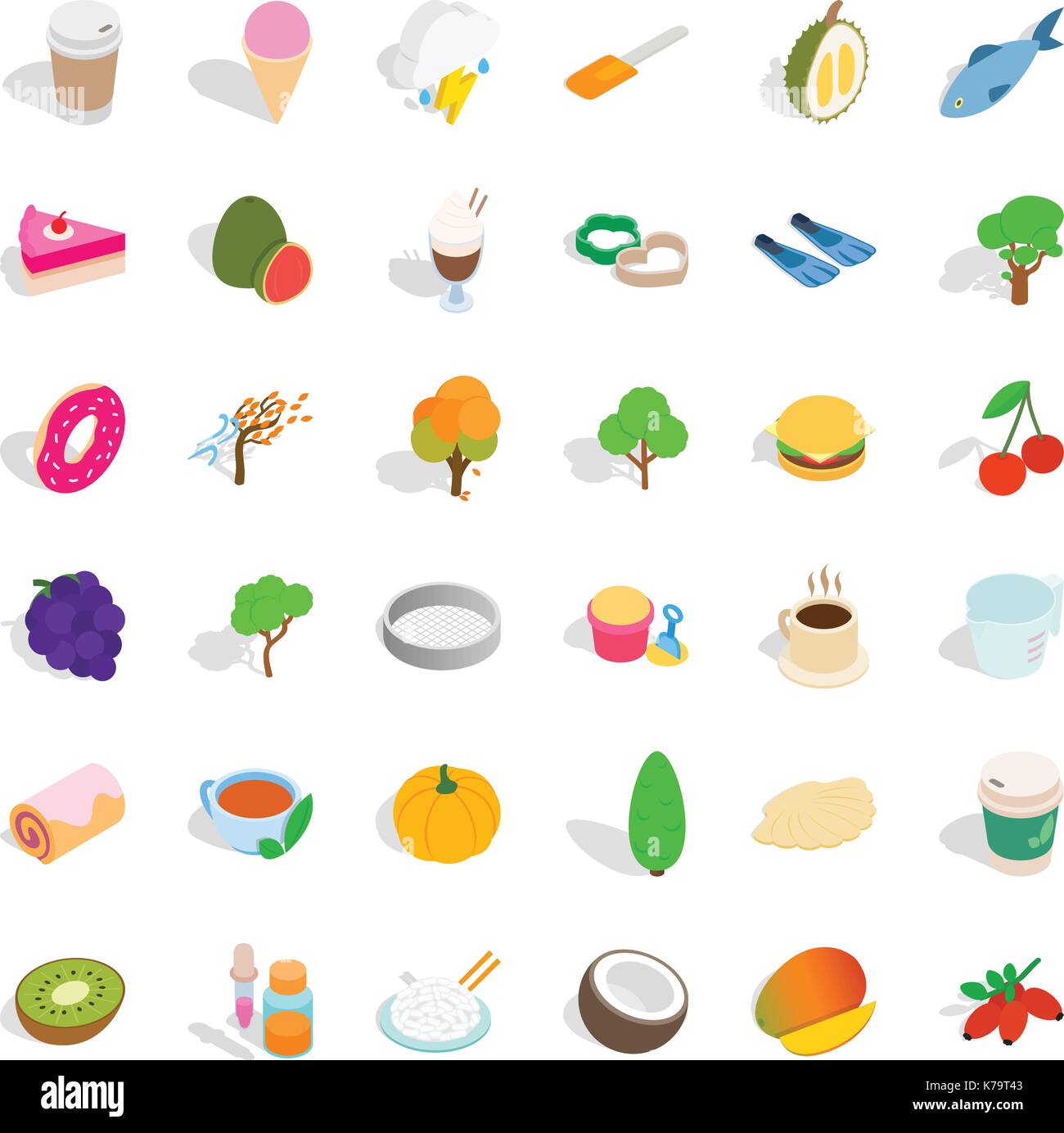 Fruit icons set, isometric style Stock Vector
