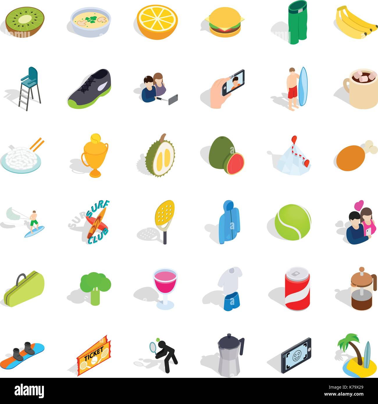 Surf club icons set, isometric style Stock Vector Image & Art - Alamy