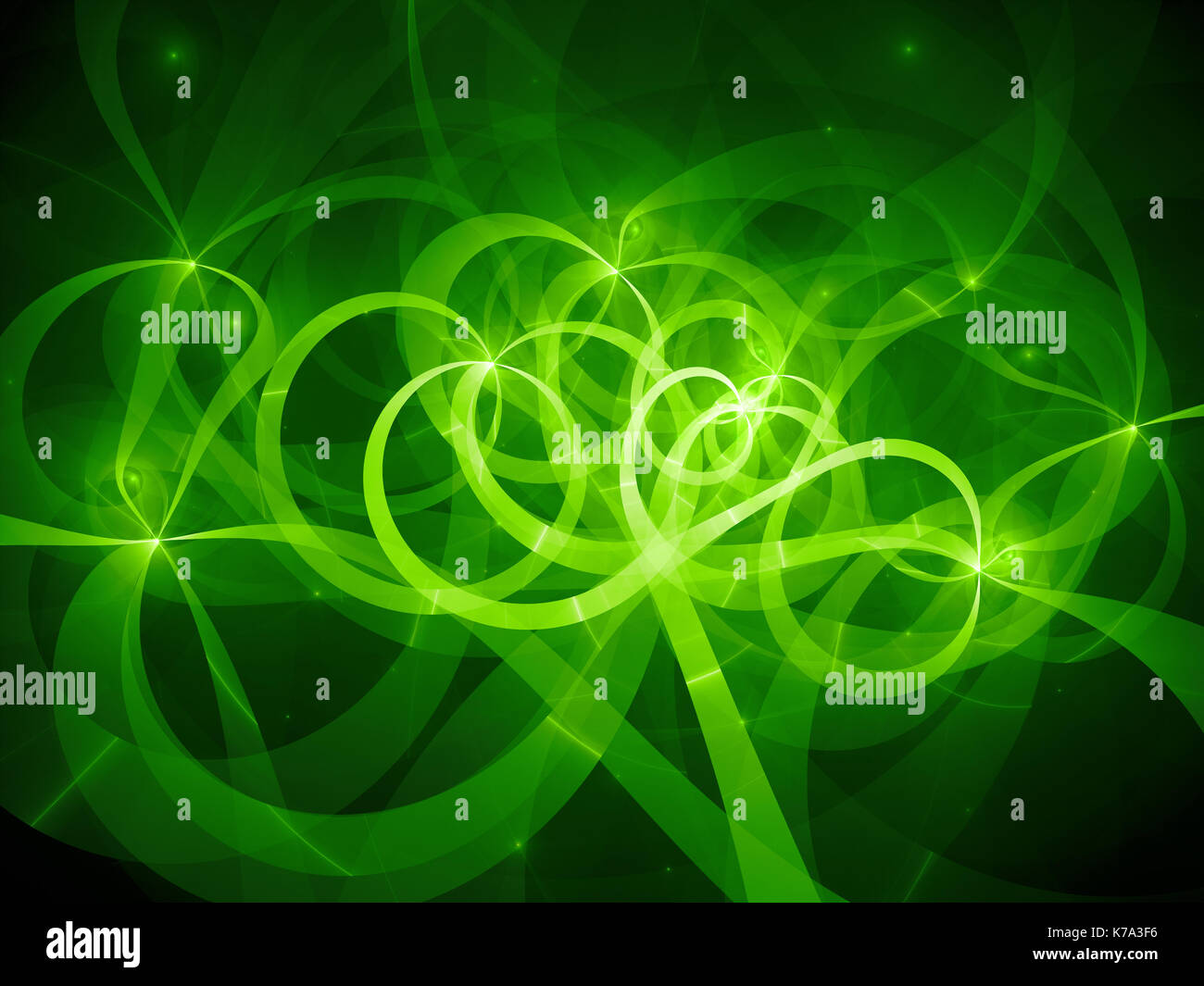 Green glowing spaghetti curves in space, computer generated abstract background, 3D rendering Stock Photo