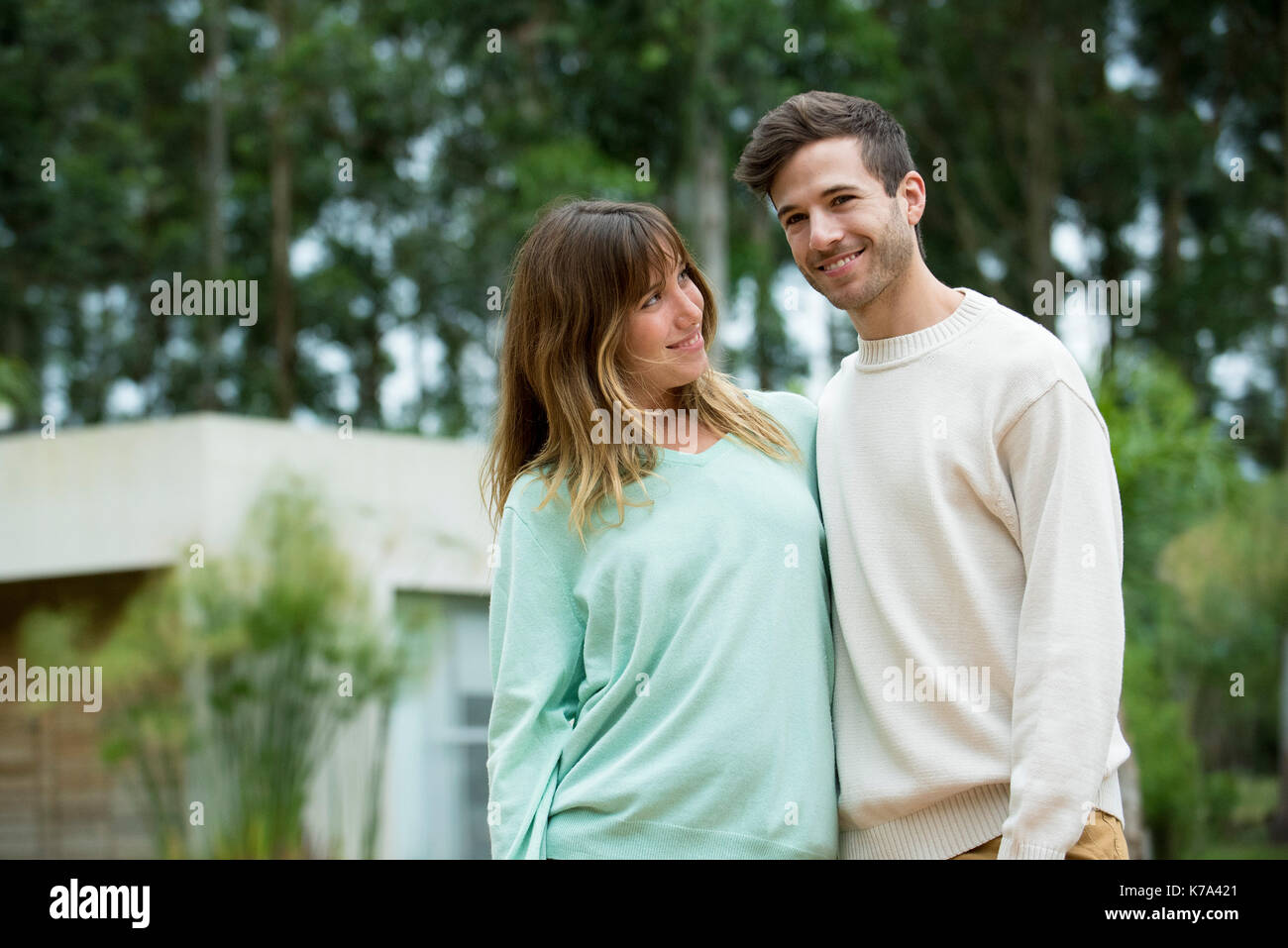 Happy young couple outdoors Stock Photo