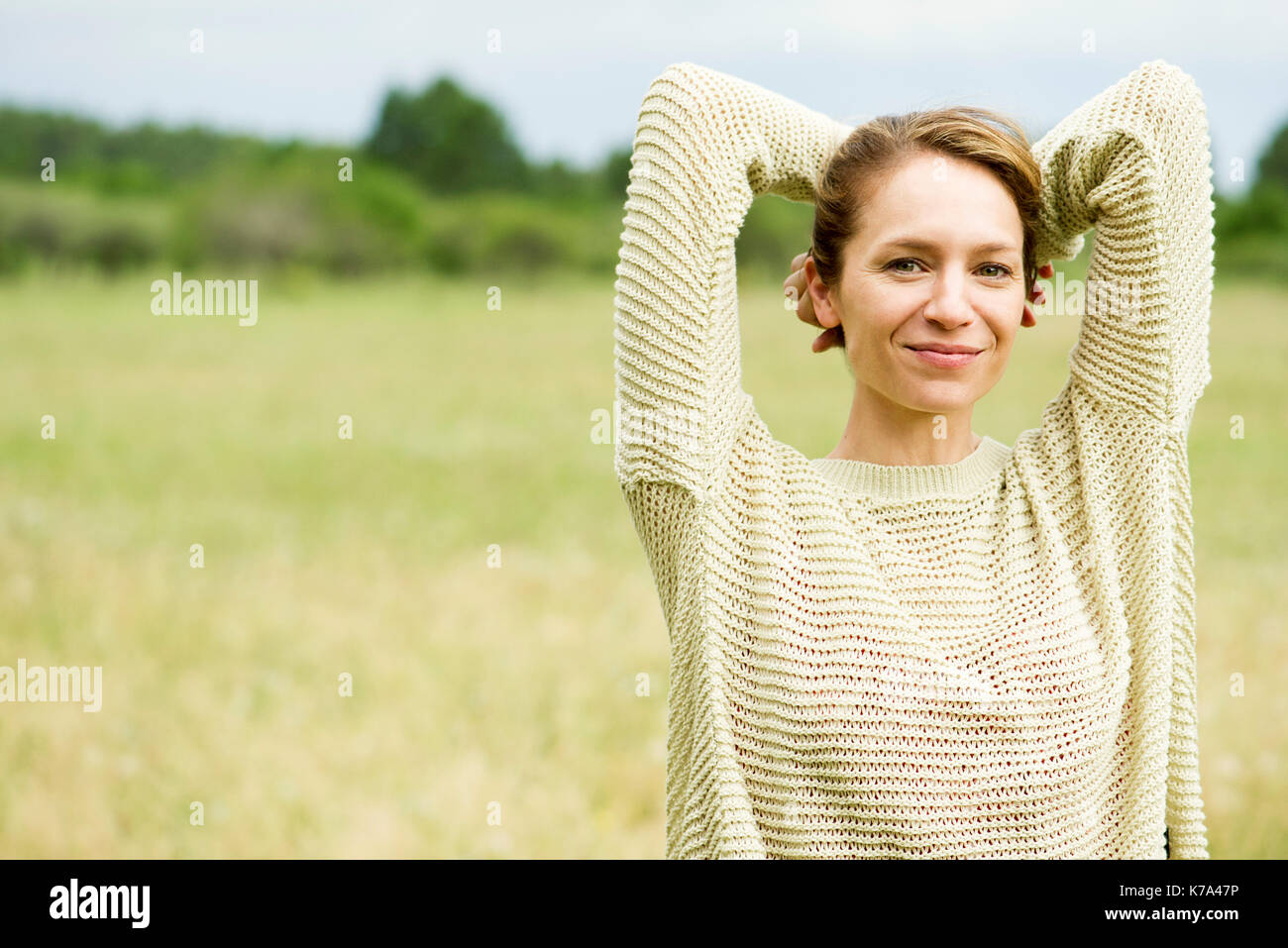 Woman stretching, portrait Stock Photo Alamy