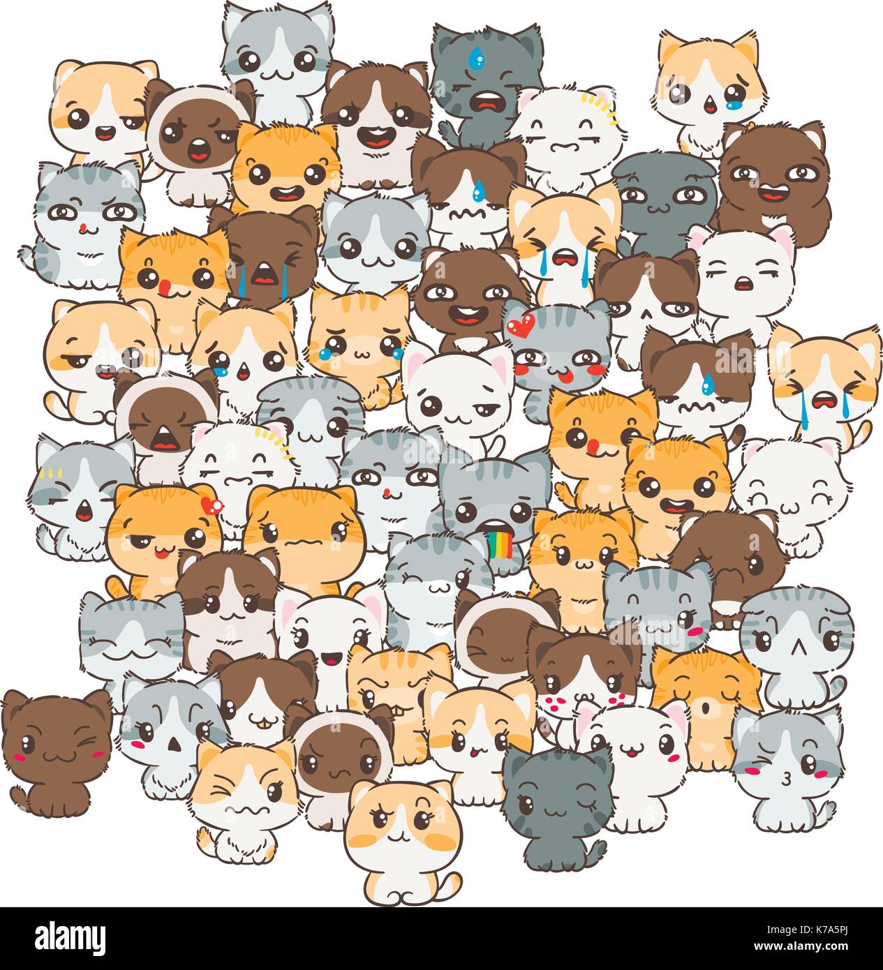 Vector pattern for print. Ilustration with cats and dogs for design of posters, prints, invitations, greetings, childbook, flyers and antistress pictu Stock Vector