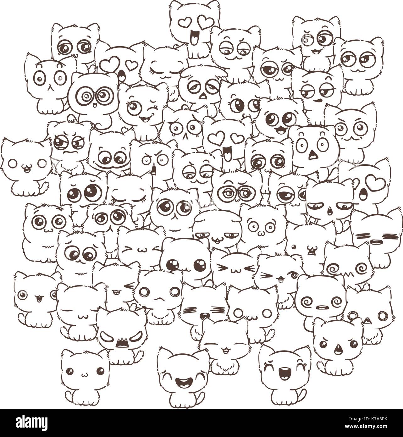 Vector pattern for print. Ilustration with cats and dogs for design of posters, prints, invitations, greetings, childbook, flyers and antistress pictu Stock Vector
