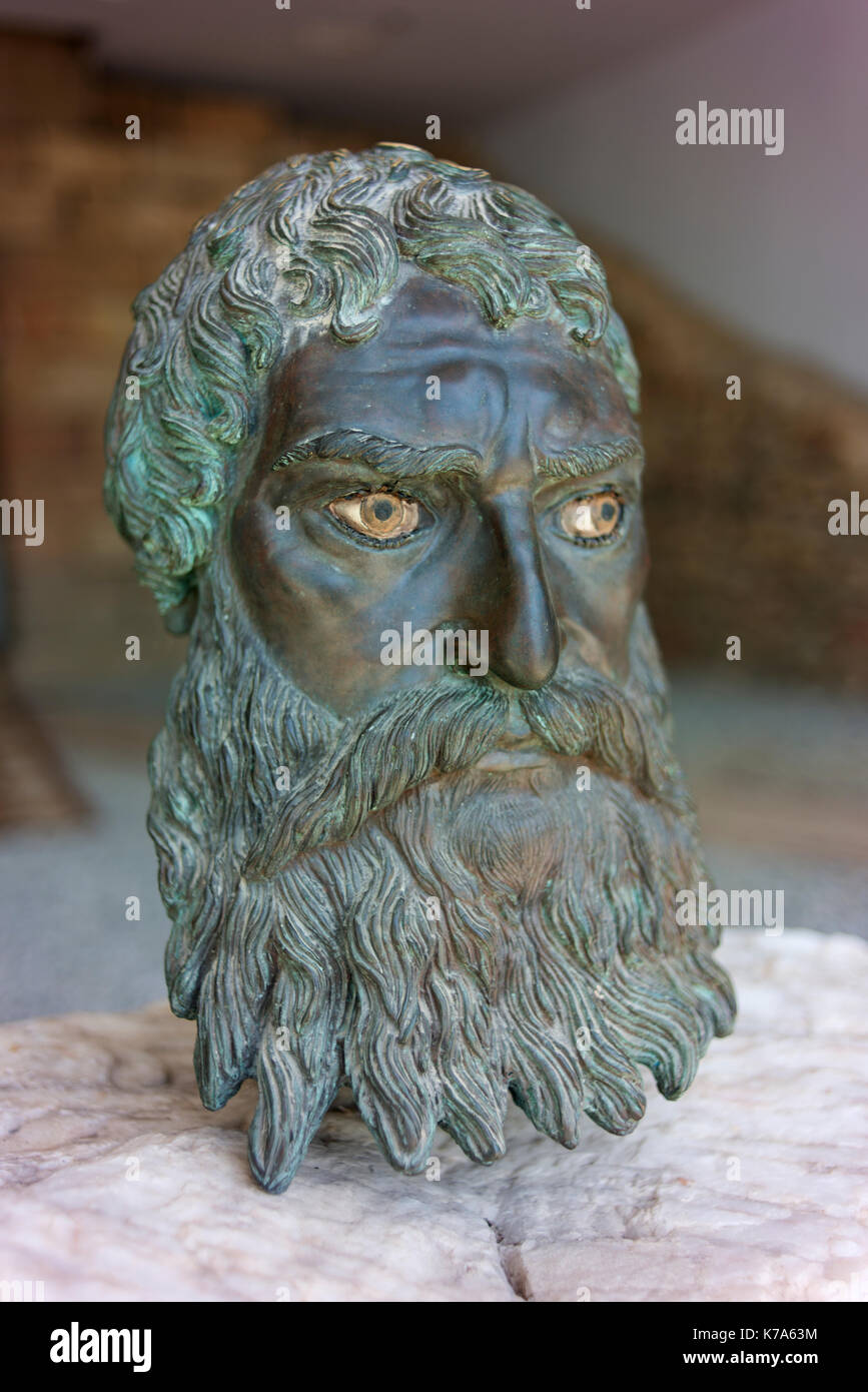 A bronze head of Seuthes III found at Golyama Kosmatka, a Thracian burial mound. Stock Photo