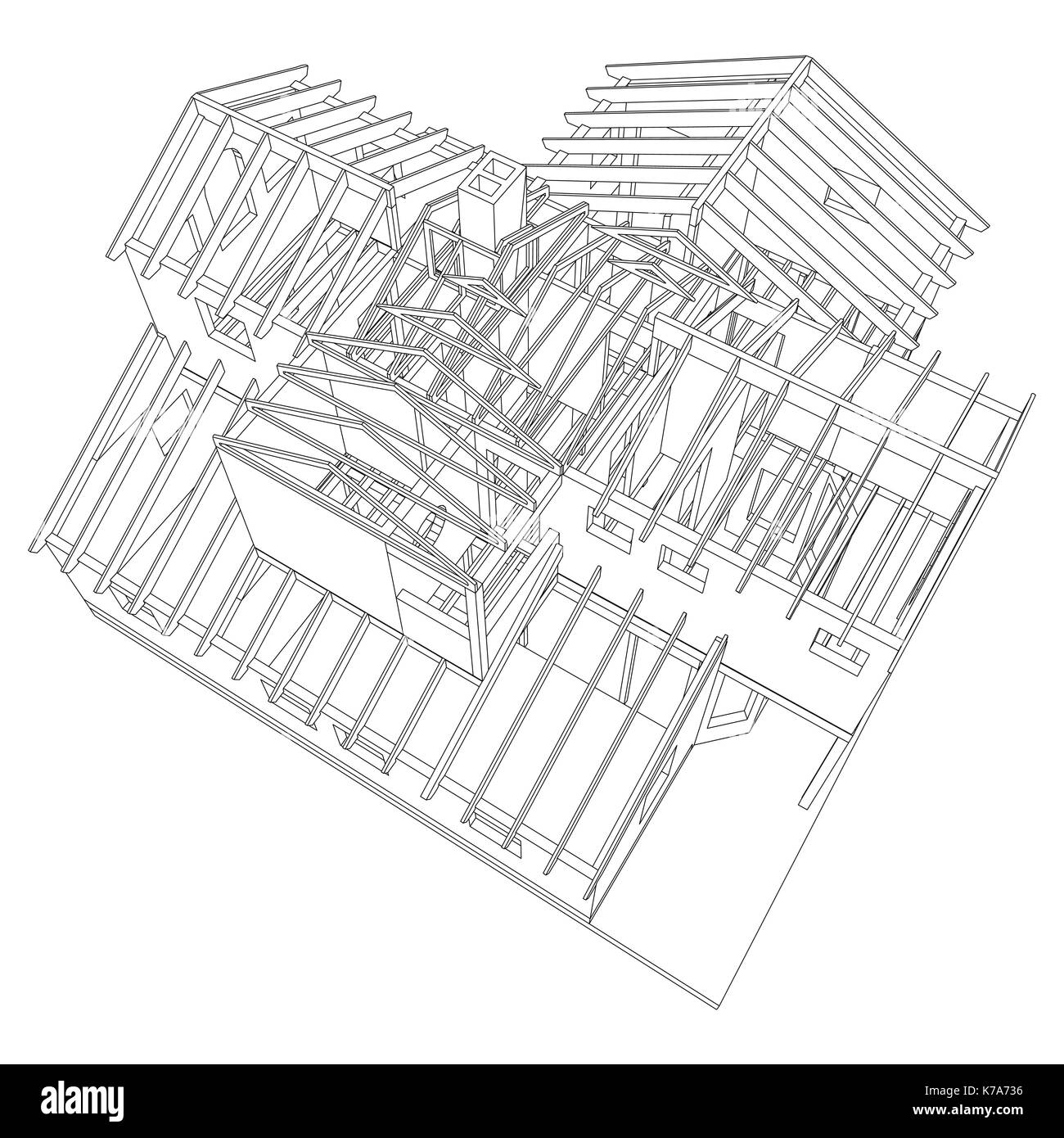 House drawing in vector. The contours of the house. Vector created of 3d Stock Vector