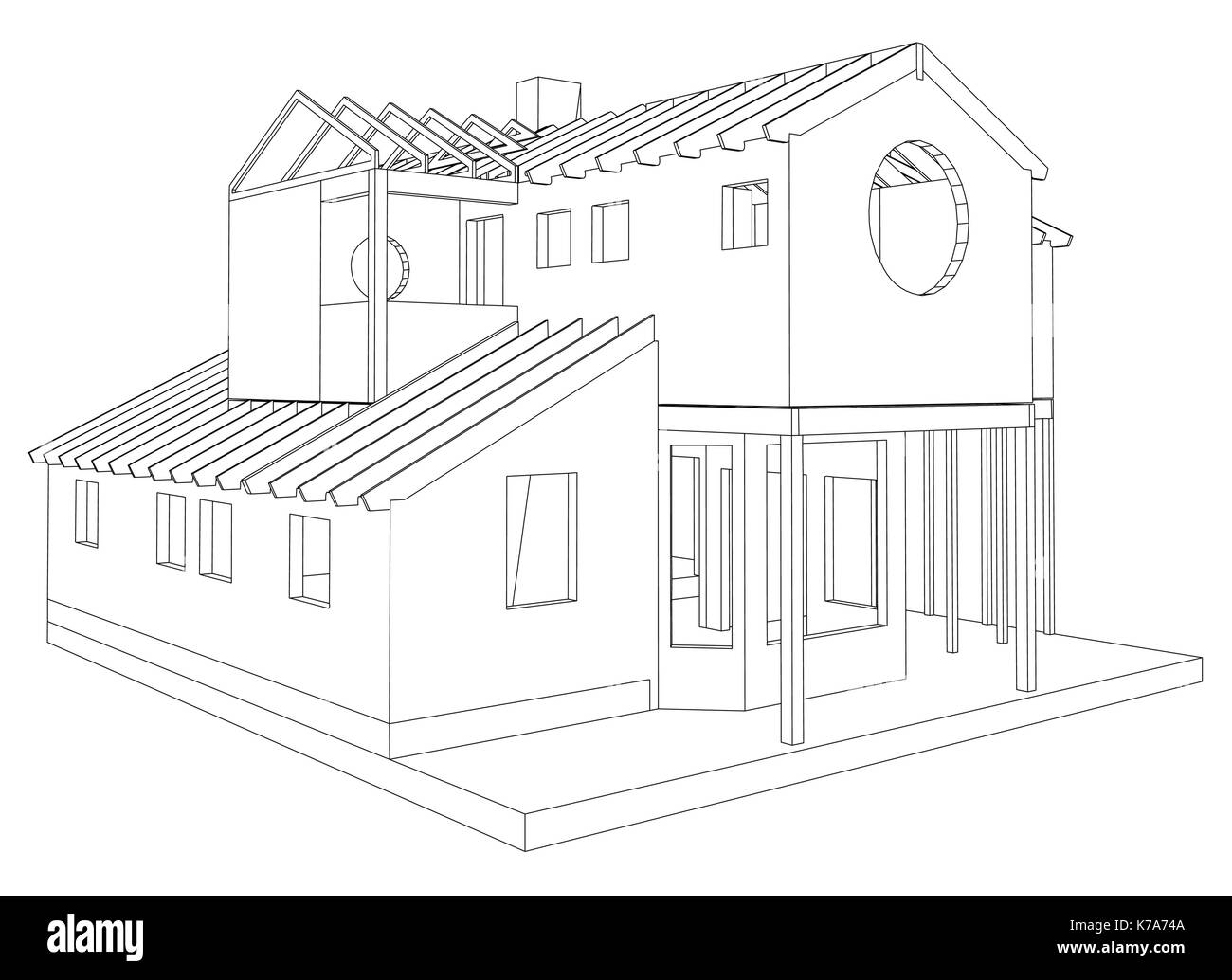 Abstract architectural 3D drawing of apartment house. Vector created of 3d Stock Vector