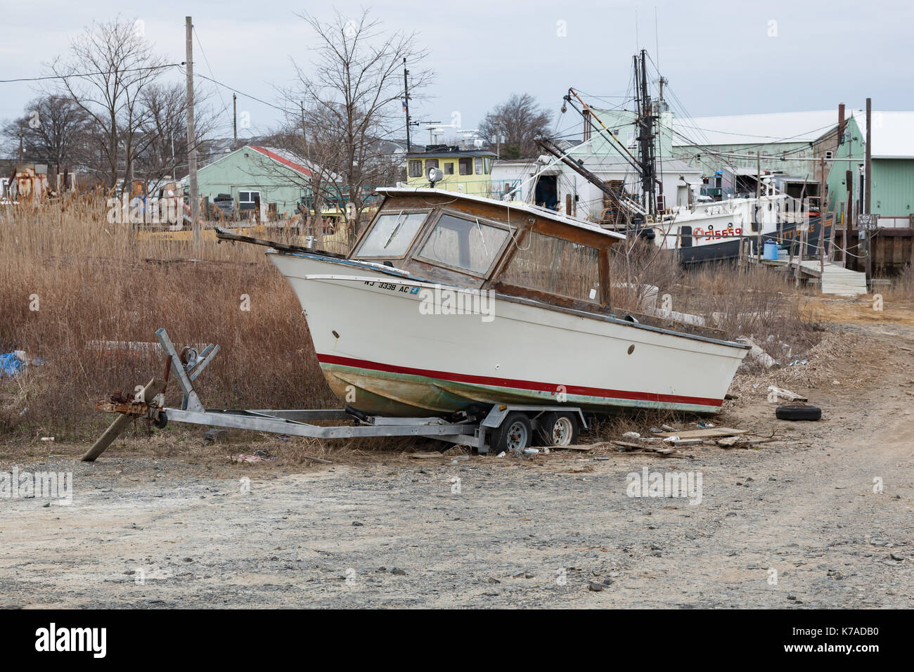 BELFORD, NEW JERSEY March 24, 2017 An old boat is out of the water