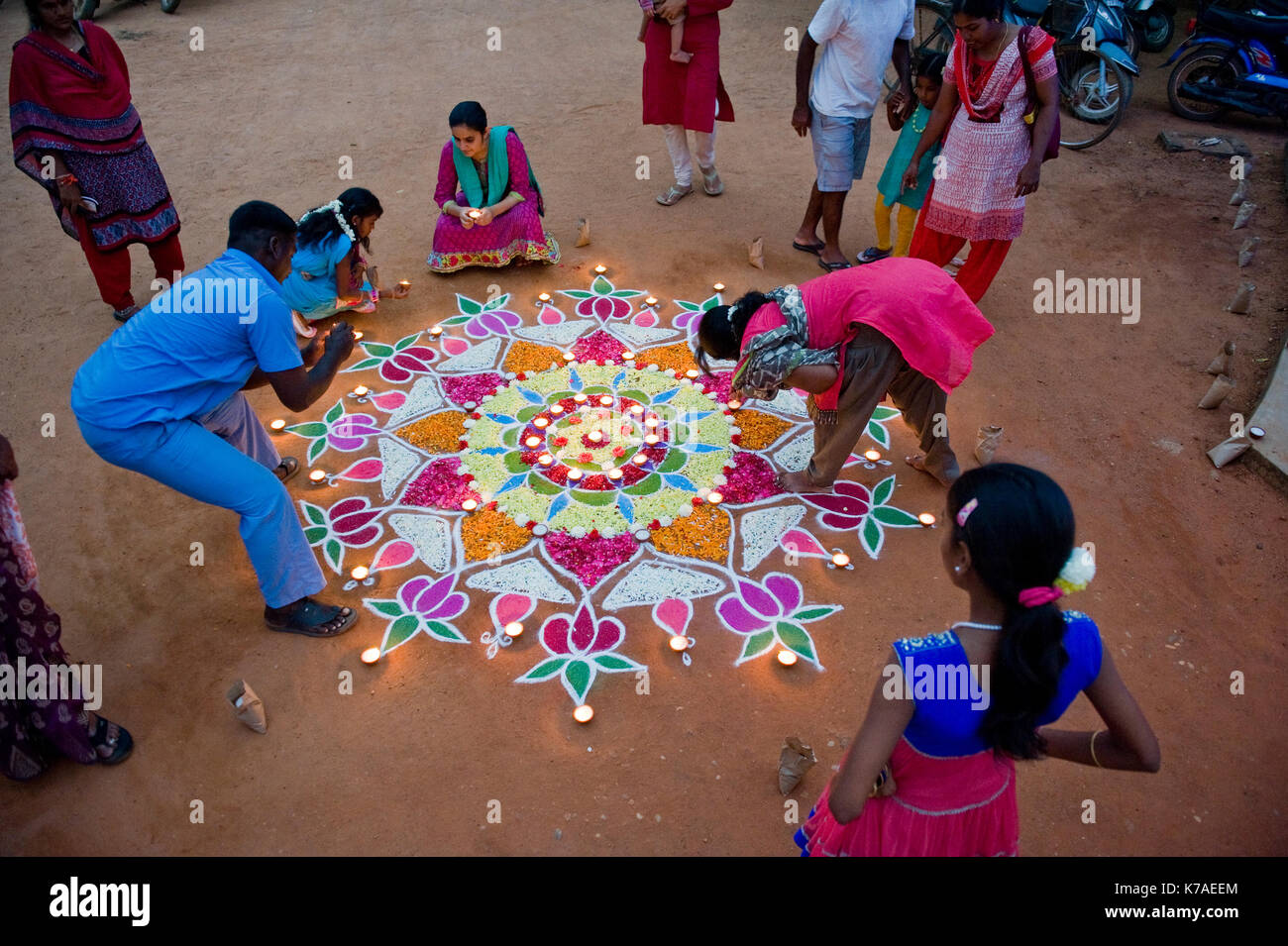 AUROVILLE, INDIA: Celebration of Diwali, the indian Festival of Lights Stock Photo