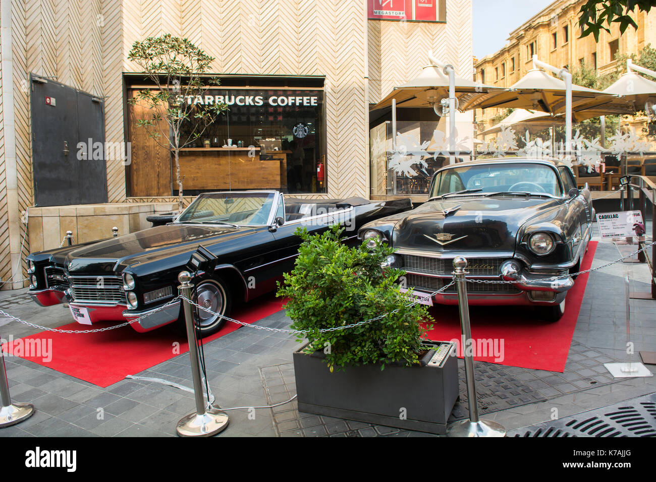 Beirut, Lebanon. 15th Sep, 2017. 1956 Cadillac Sedan De Ville on Display at the Classic car show in Beirut Souks, Beirut Lebanon Credit: Mohamad Itani/Alamy Live News Stock Photo