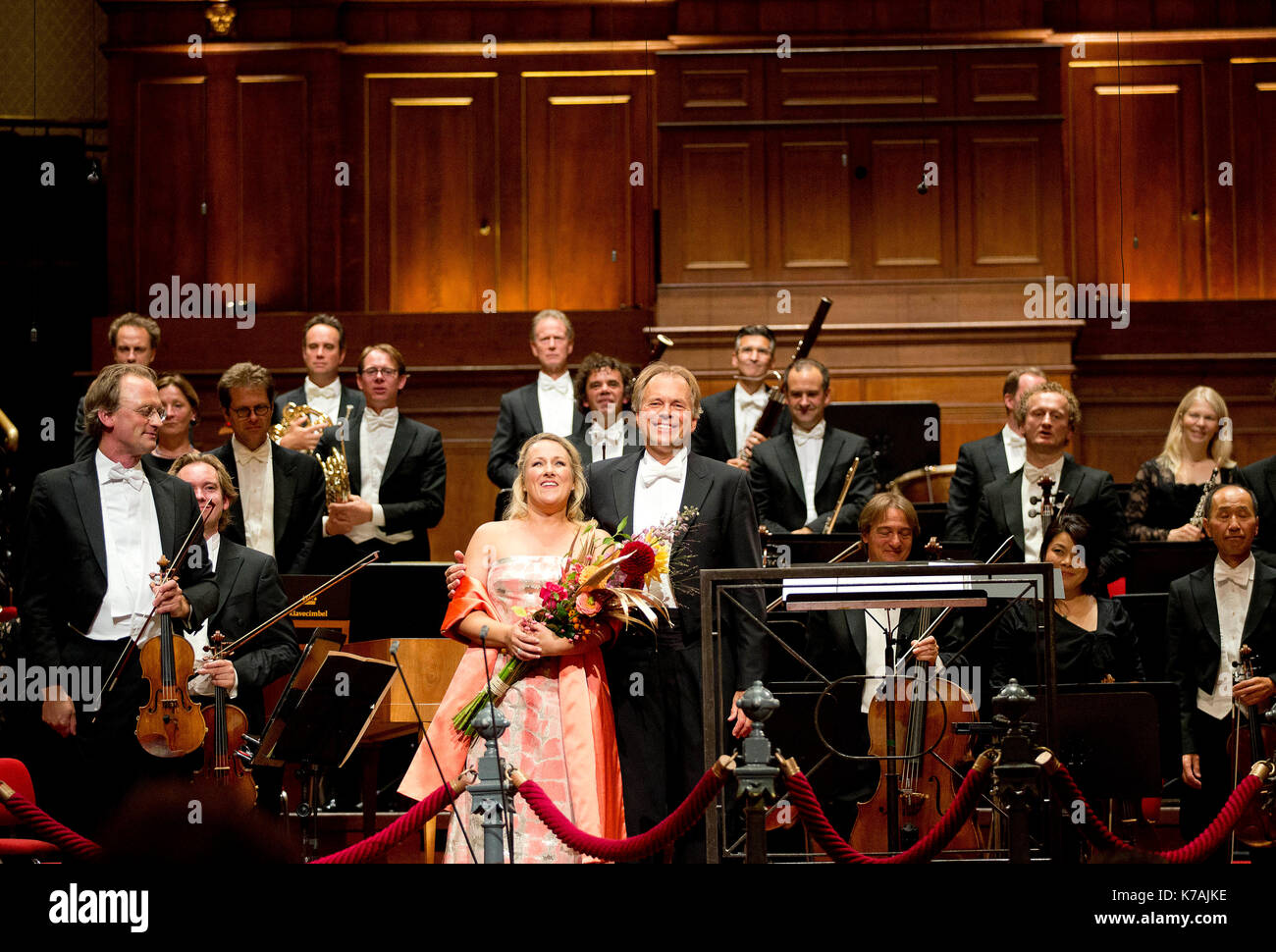 Amsterdam, Netherlands. 14th Sep, 2017. German conductor Thomas Hengelbrock and German soprano Diana Damrau Queen Máxima of The Netherlands at the Concertgebouw in Amsterdam, on September 14, 2017, to attend the opening of the new season of the Koninklijk Concertgebouworkest, RCO Opening Night Photo: Albert Nieboer/Netherlands OUT/Point De Vue Out - NO WIRE SERVICE - Photo: Albert Nieboer/Royal Press Europe/RPE/dpa/Alamy Live News Stock Photo