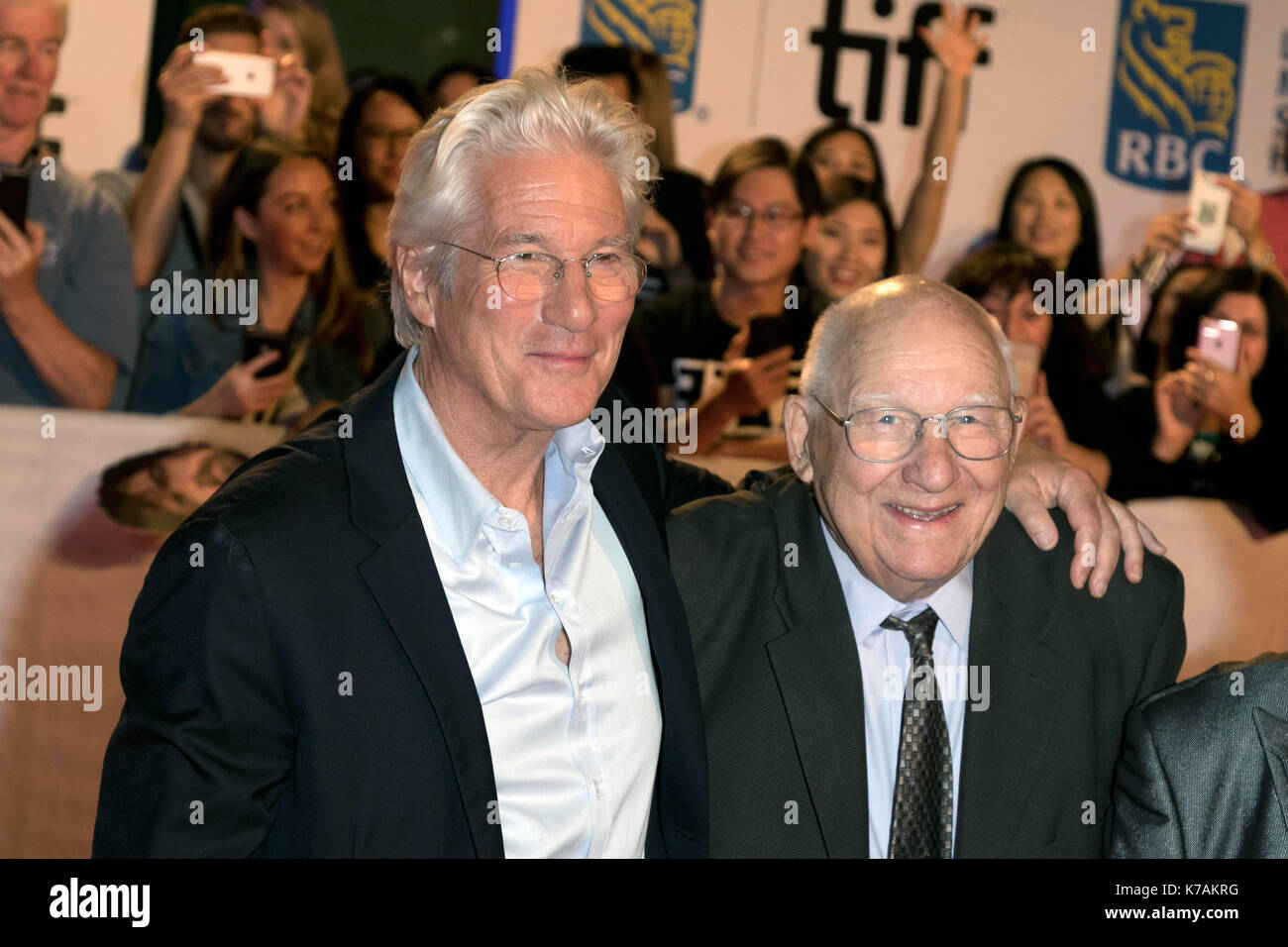 Toronto, Canada. 15th Sep, 2017. Richard Gere and his father Homer George Gere attend the premiere of 'Three Christs' during the 42nd Toronto International Film Festival, tiff, at Roy Thomson Hall in Toronto, Canada, on 14 September 2017. - NO WIRE SERVICE - Photo: Hubert Boesl//dpa/Alamy Live News Stock Photo