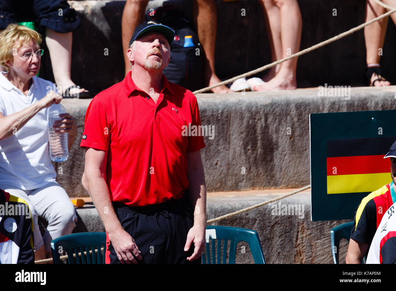 Oeiras, Portugal. 15th Sep, 2017. Germany's Head of men's tennis, Boris Becker, during the Davis Cup Play-Off match between Portugal and Germany at the Centro Desportivo Nacional Jamor in Oeiras/Lisbon. Credit: Frank Molter/Alamy Live News Stock Photo