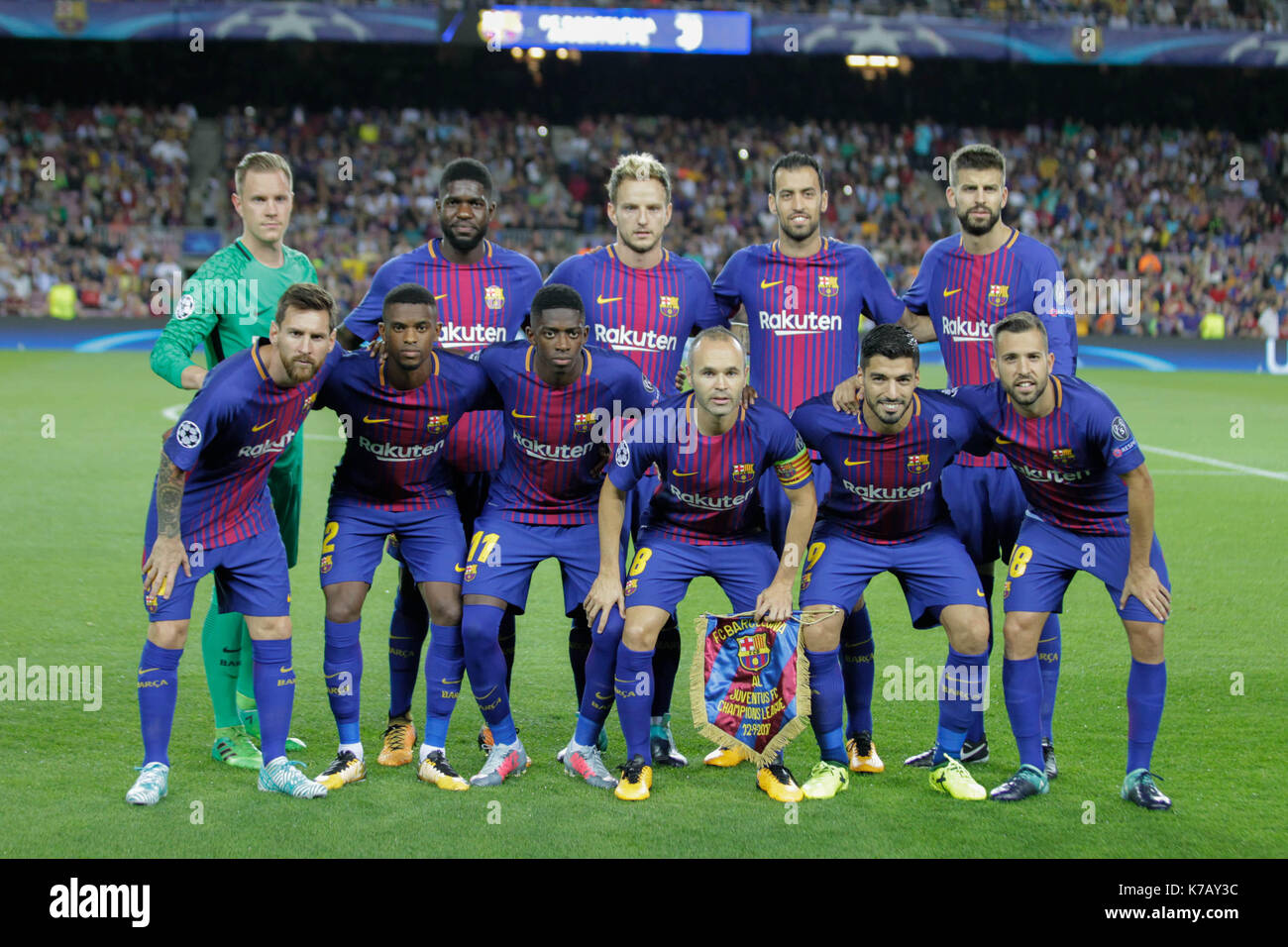 12th September 2017, Camp Nou, Barcelona, Spain; UEFA Champions League  Group stage, FC Barcelona versus Juventus; FC Barcelona team poses for the  photographers Stock Photo - Alamy