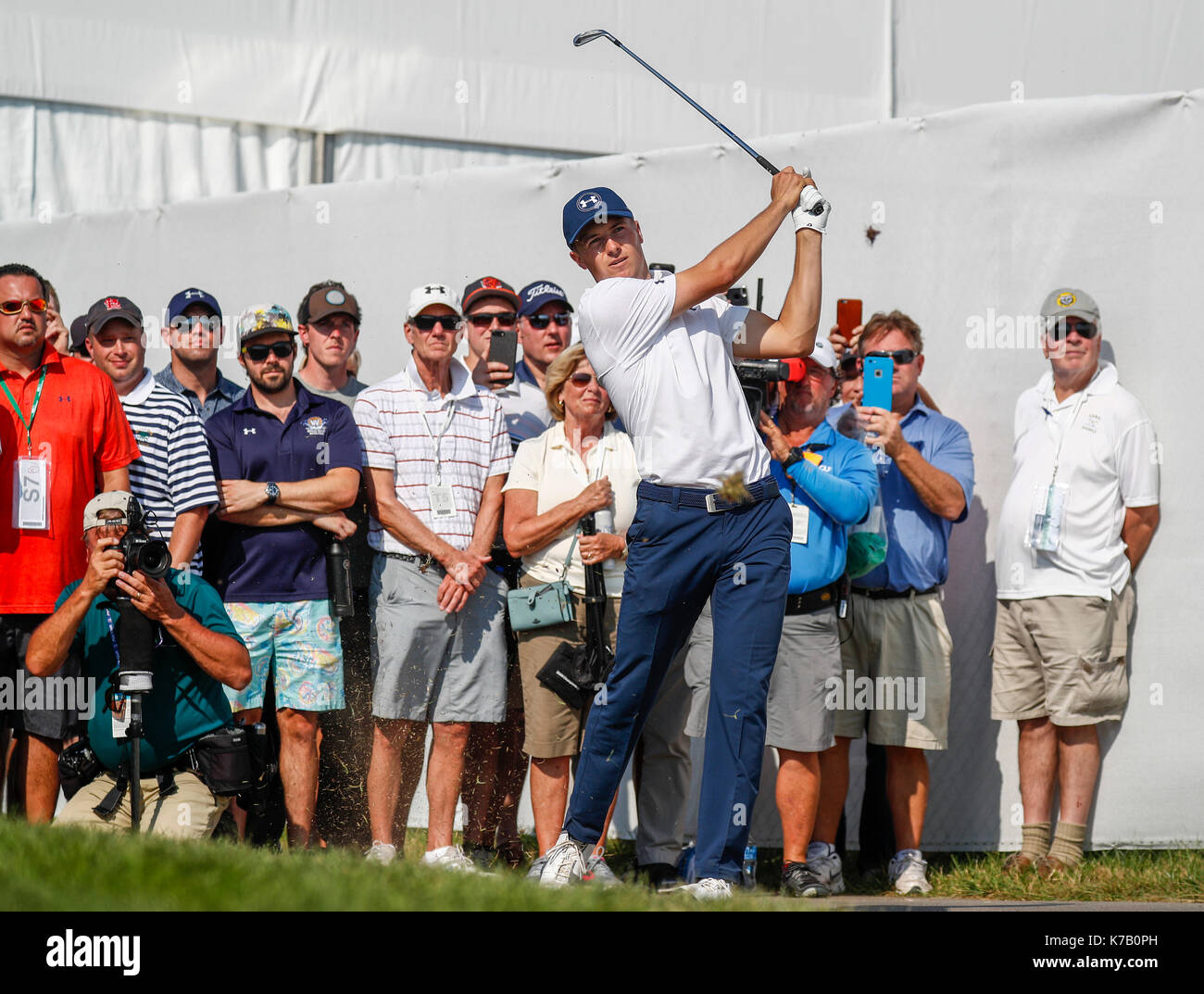 Chicago, USA. 16th Sep, 2017. Jordan Spieth competes during the BMW Championships at the Conway Farms Golf Course in Lake Forest of Illinois, the United States, on Sept, 15, 2017. Credit: Joel Lerner/Xinhua/Alamy Live News Stock Photo