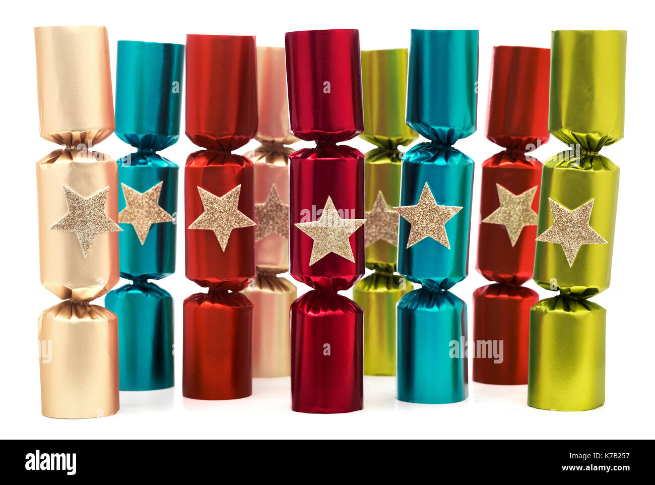 A group of Christmas Crackers Stock Photo