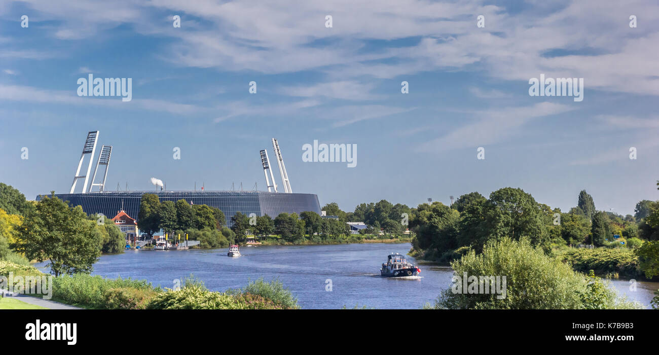 Panorama of the stadium along the river Weser in Bremen, Germany Stock Photo