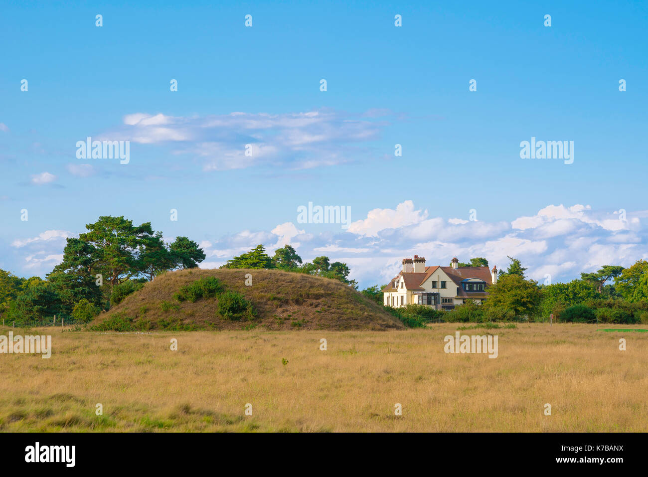 Sutton Hoo UK, View Of Large Anglo Saxon Burial Mound With Tranmer ...