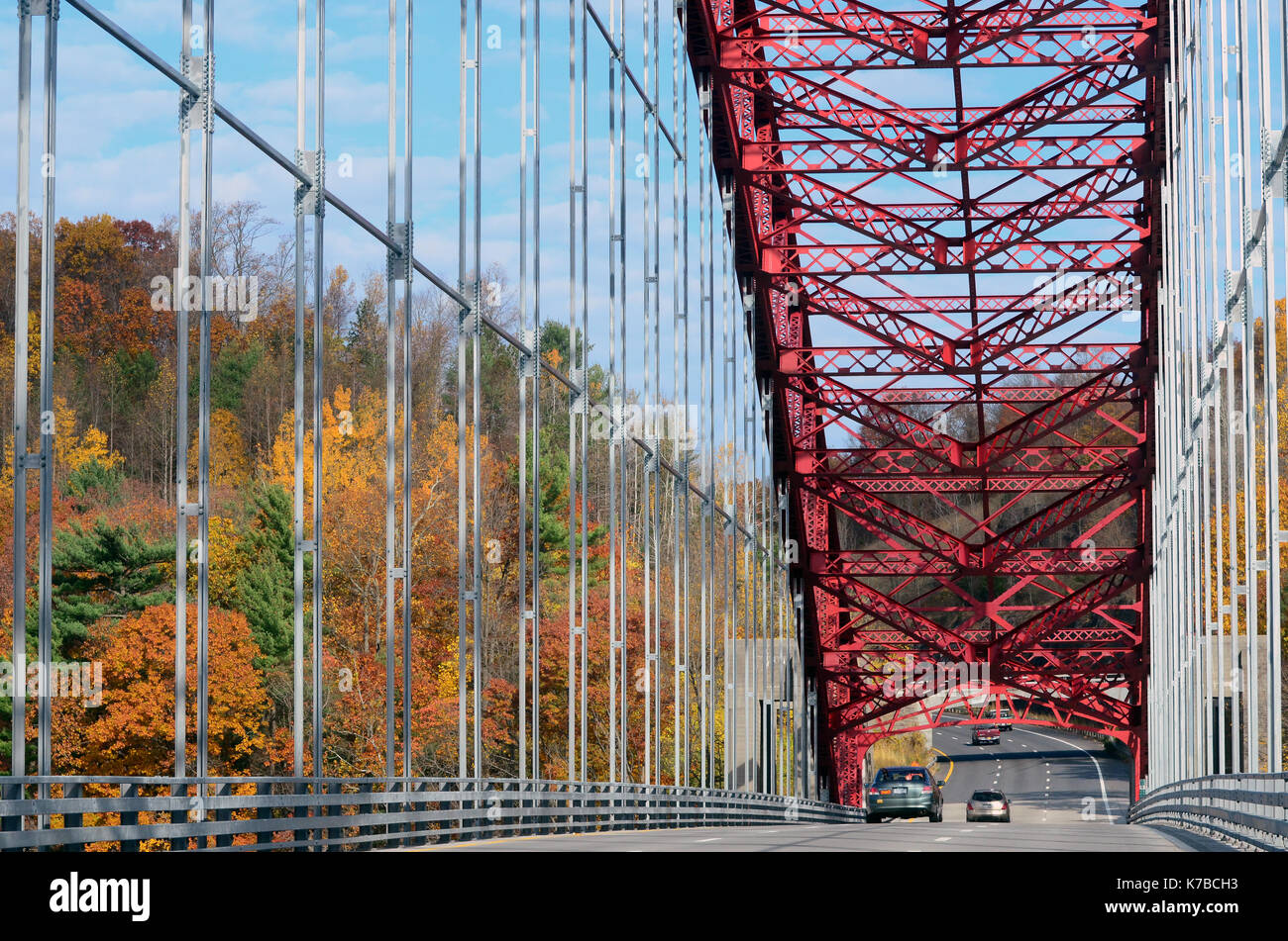 Three lane steel arch bridge near the Taconic State Parkway