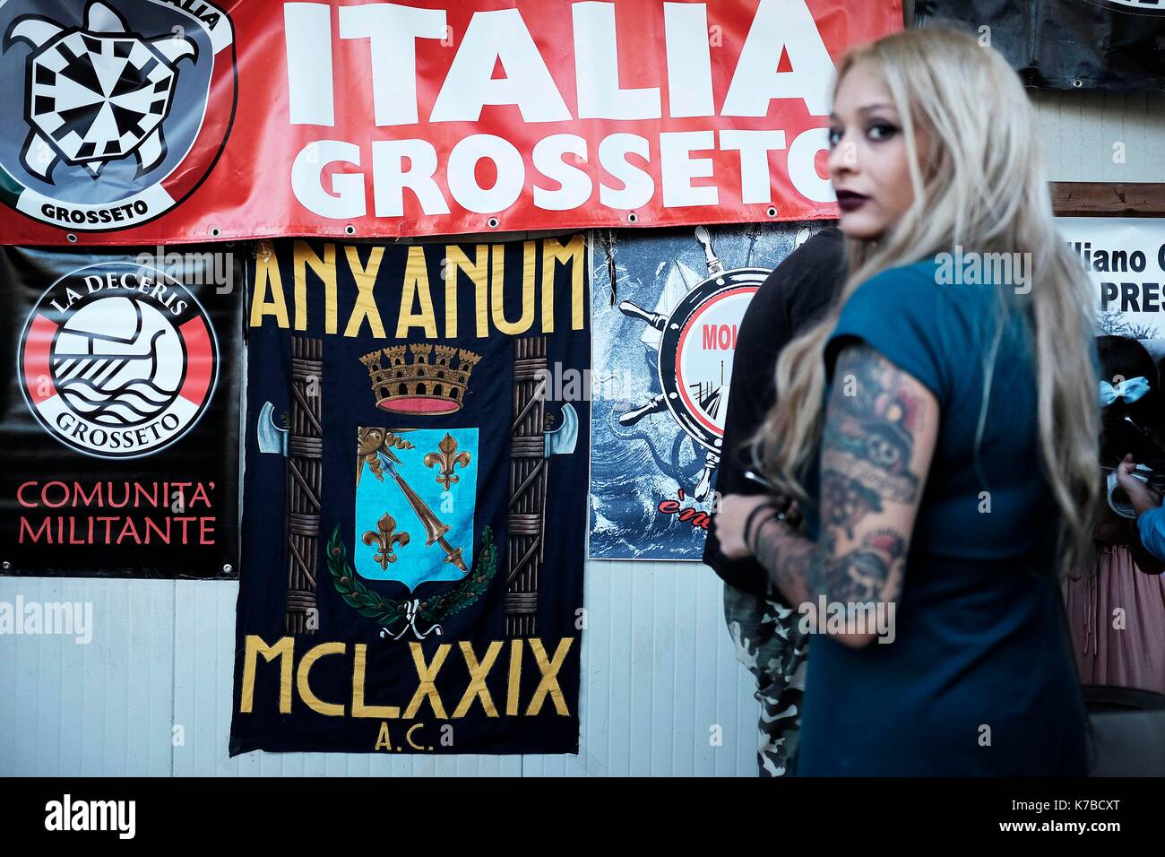 Italy, Latina, September 09, 2017 : Annual meeting of Casapound, movement of the extreme right Italian. Supporters gathered in a campsite on the outsk Stock Photo