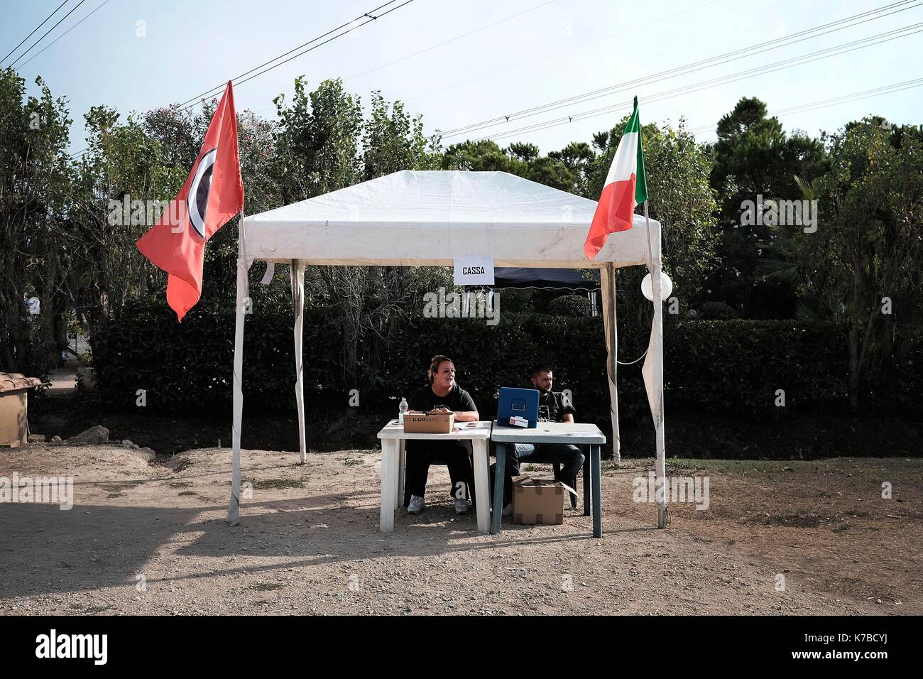 Italy, Latina, September 09, 2017 : Annual meeting of Casapound, movement of the extreme right Italian. Supporters gathered in a campsite on the outsk Stock Photo
