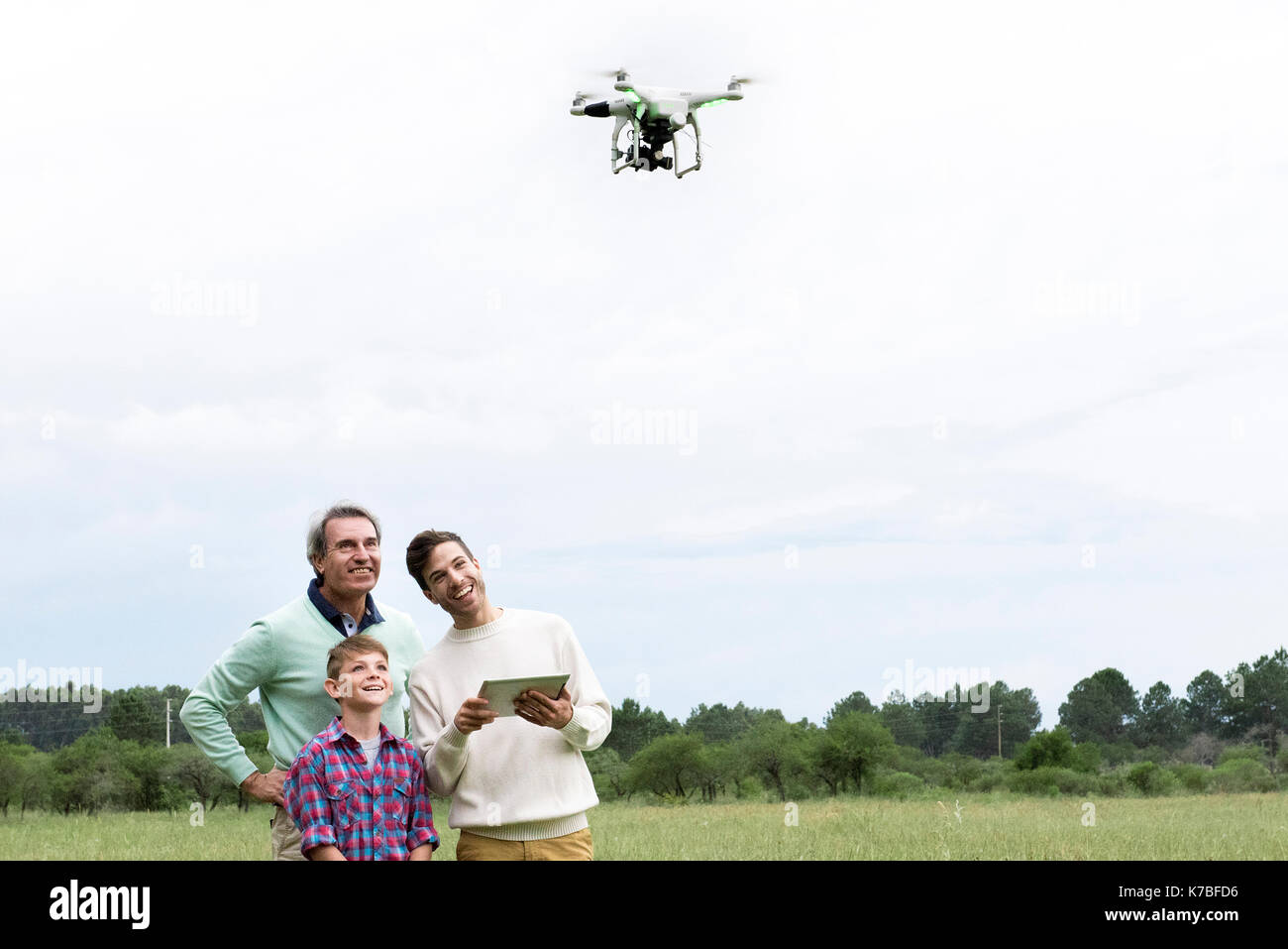 Family using digital tablet to control drone outdoors Stock Photo - Alamy