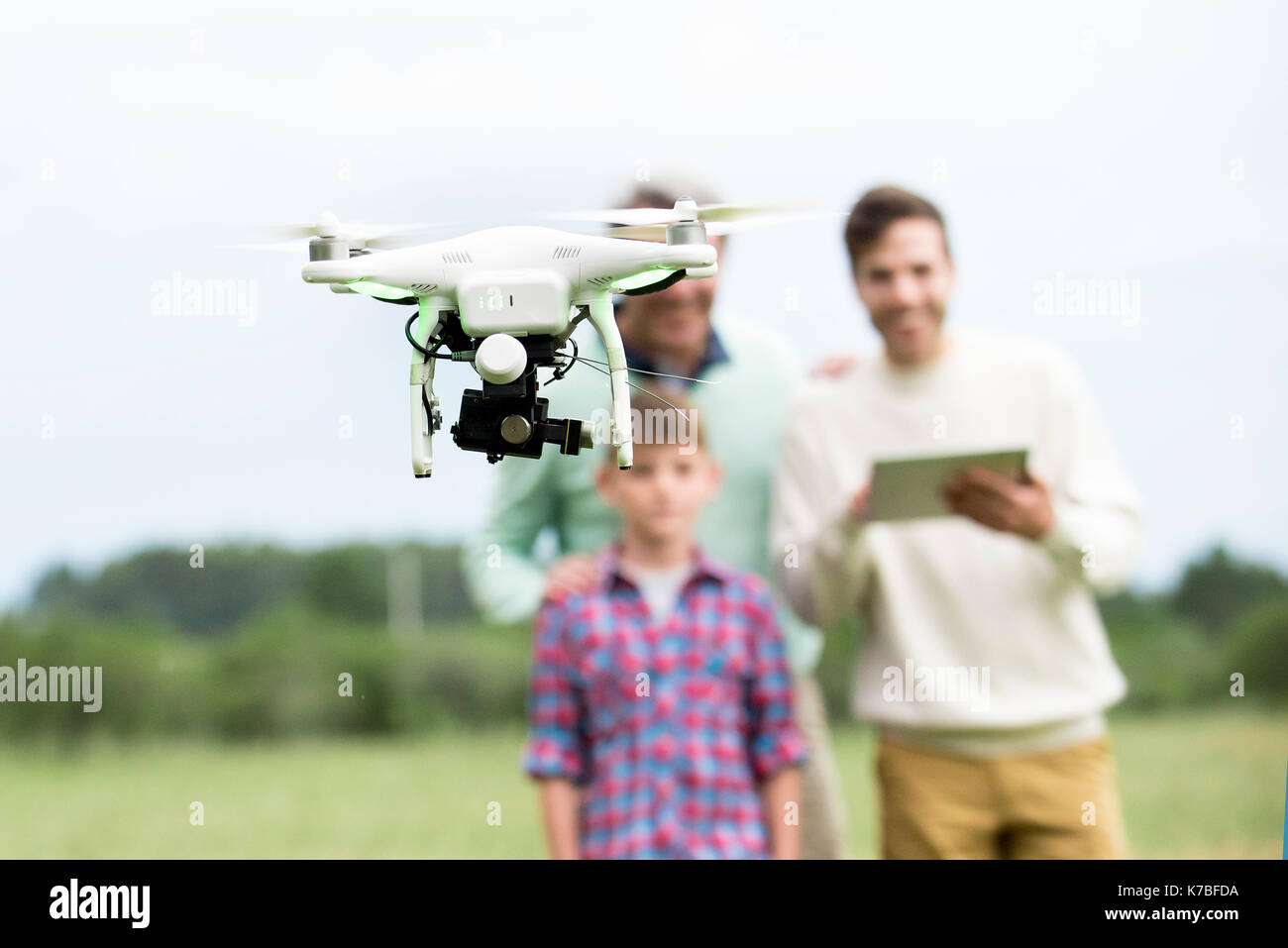 Family playing with drone outdoors Stock Photo - Alamy