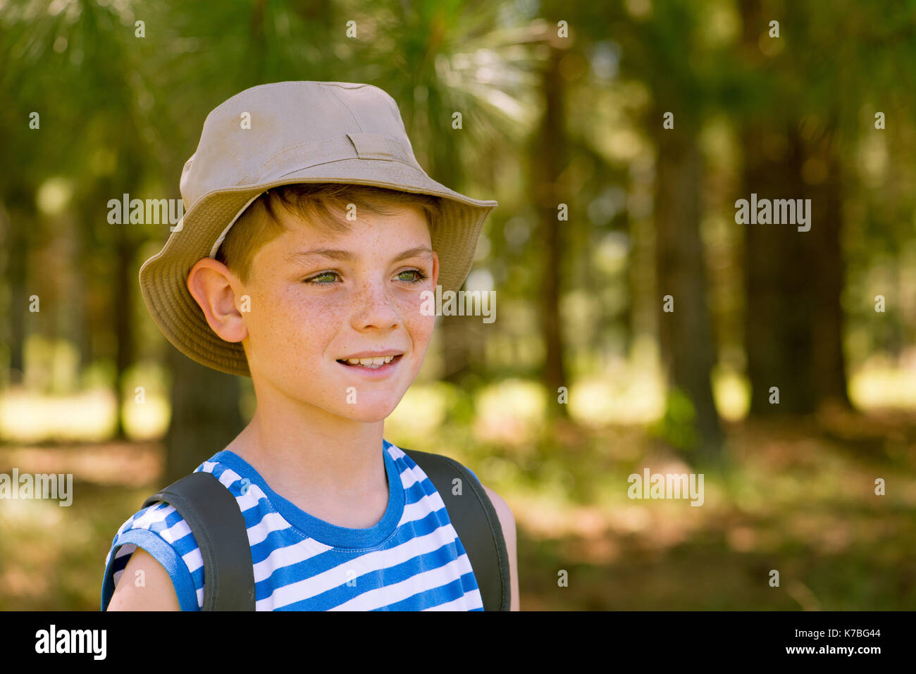 Boy hiking in woods, portrait Stock Photo