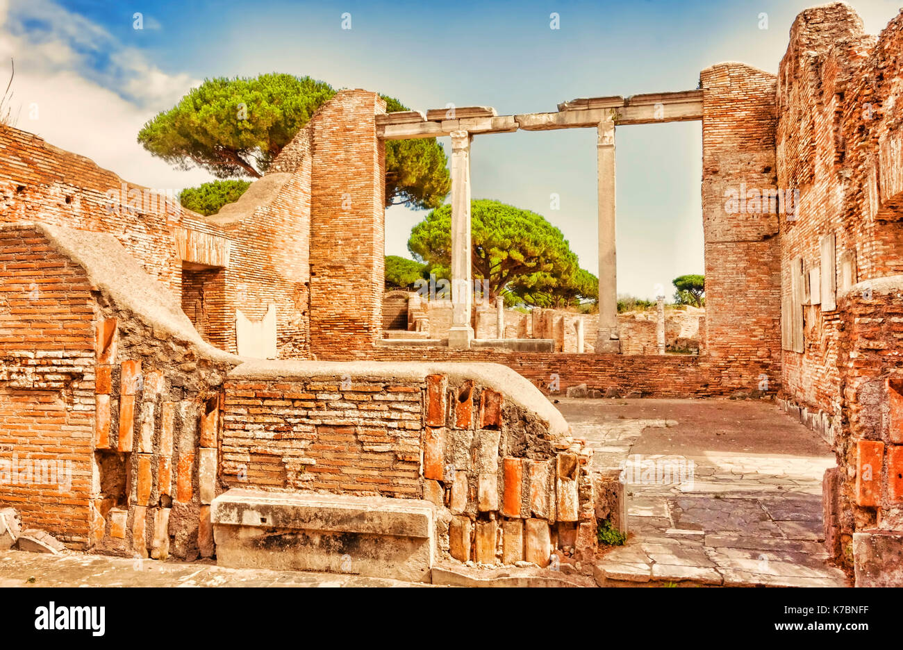 Archaeological Roman ruins in Ostia Antica - Rome - Italy Stock Photo