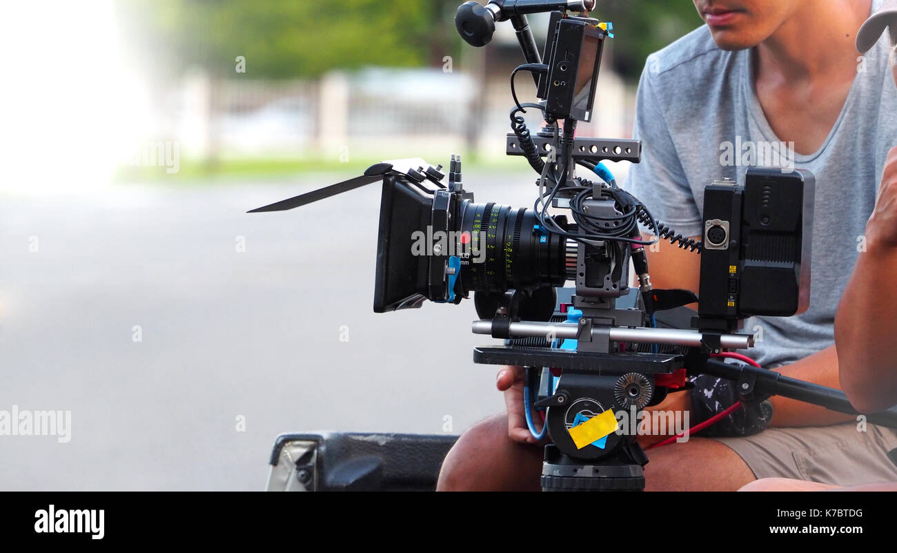 Behind the scenes of movie or video shooting production camera set and