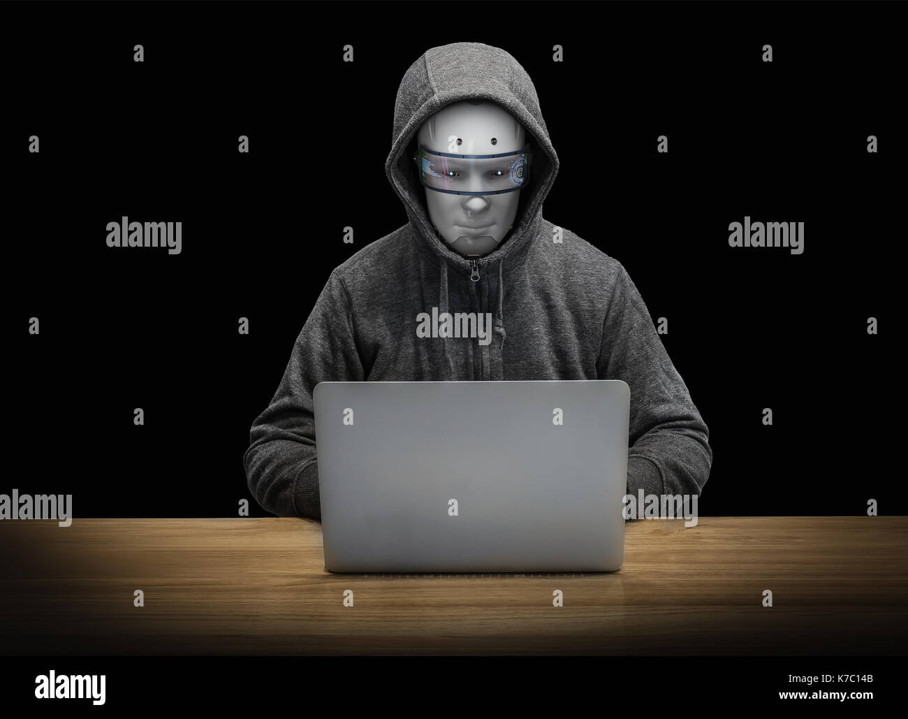 3d rendering humanoid robot working with computer notebook Stock Photo ...