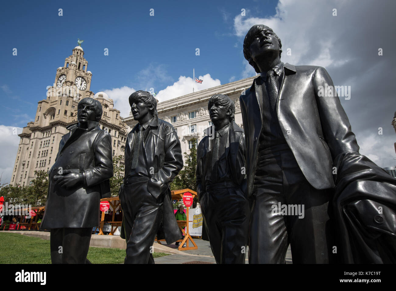 The Beatles statue at Mersey Docks in Liverpool, in England, on 15 September 2017. Stock Photo