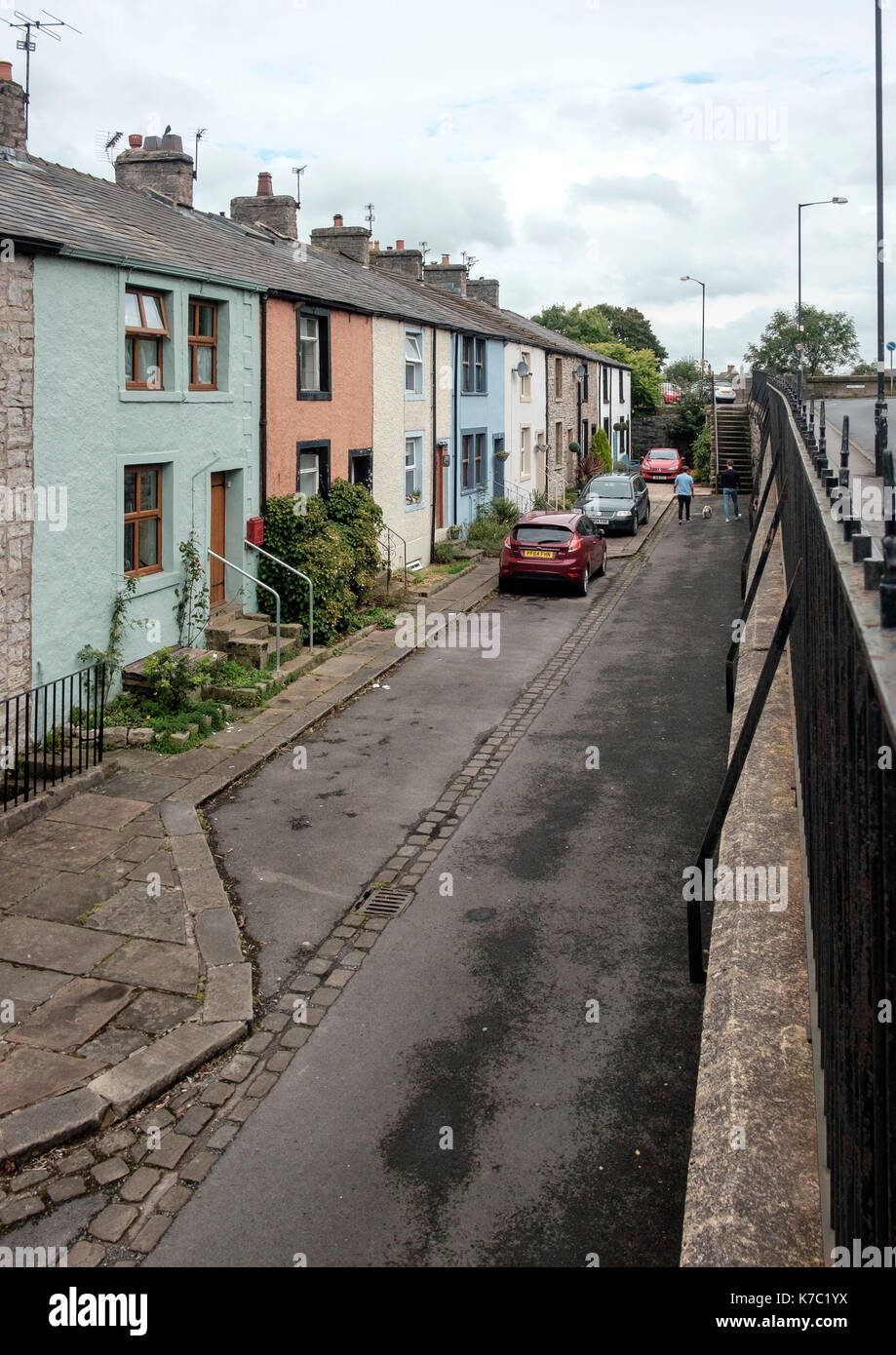 Terraced houses in the Bawdlands General Improvement area of Clitheroe Stock Photo