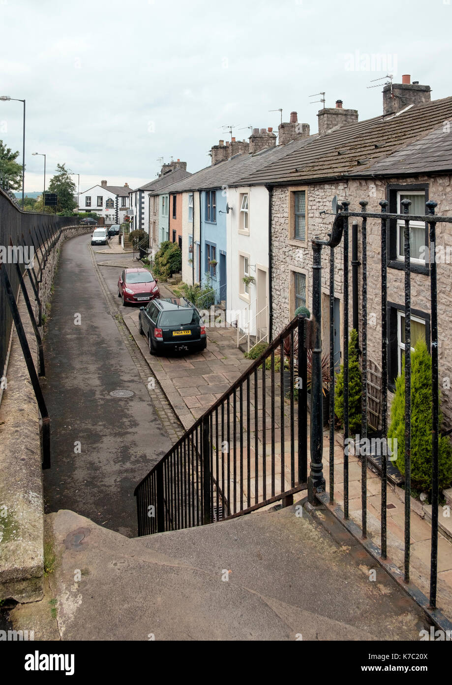 Terraced houses in the Bawdlands General Improvement area of Clitheroe Stock Photo