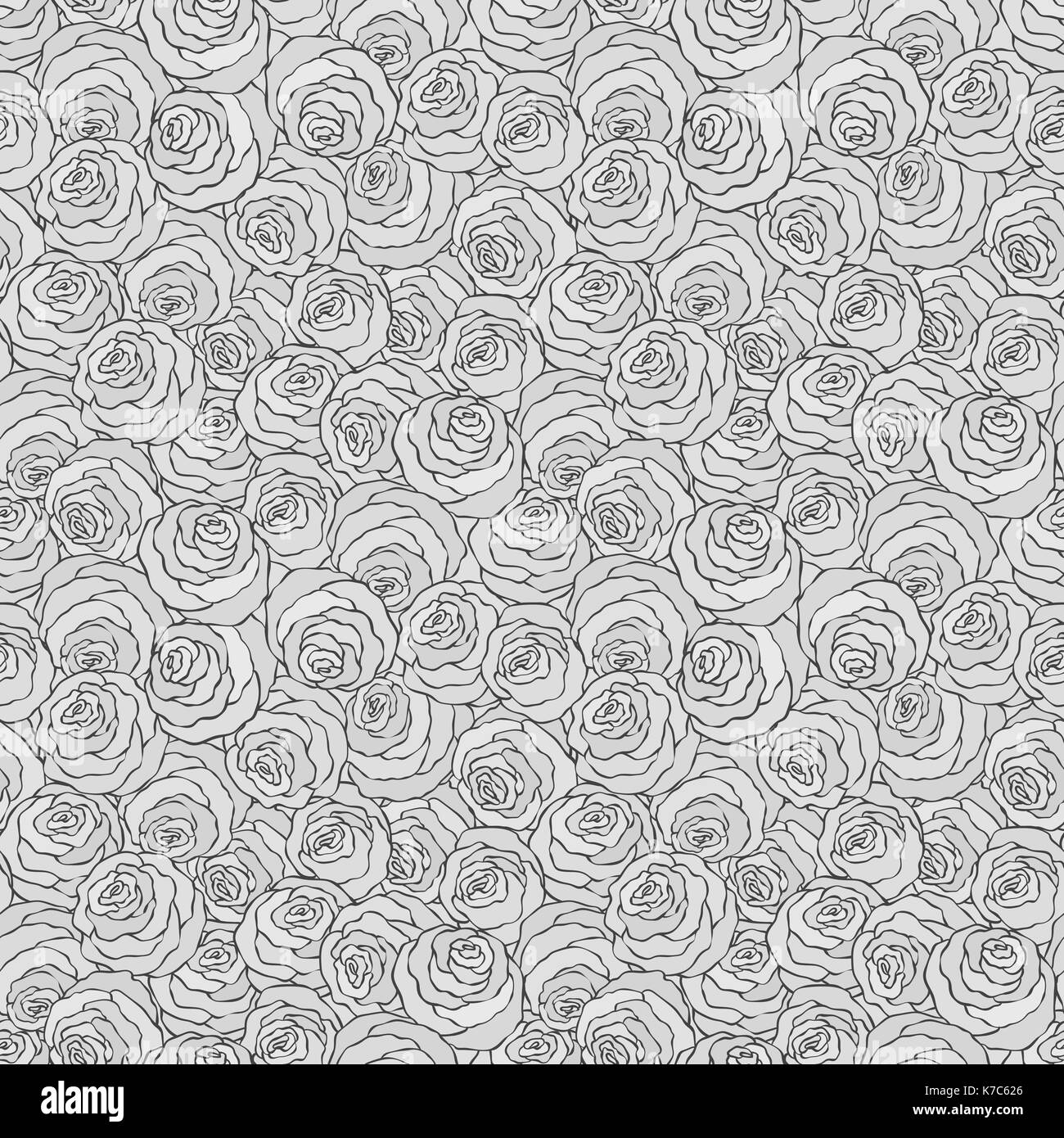 Floral decorative black and white background with cute roses ...