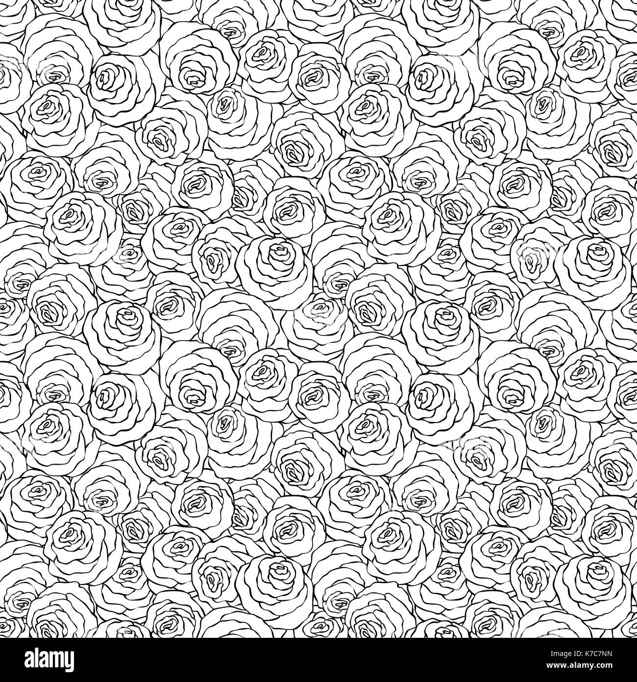 Floral decorative black and white background with cute roses ...