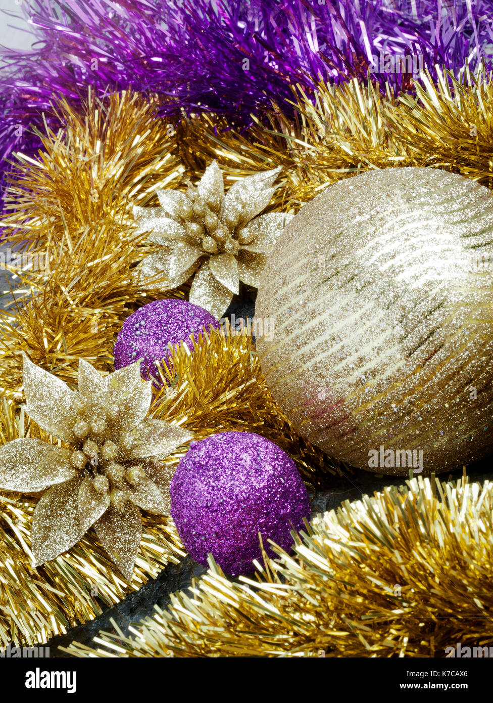 Close up view of Christmas arrangement. Vertical layout Stock Photo